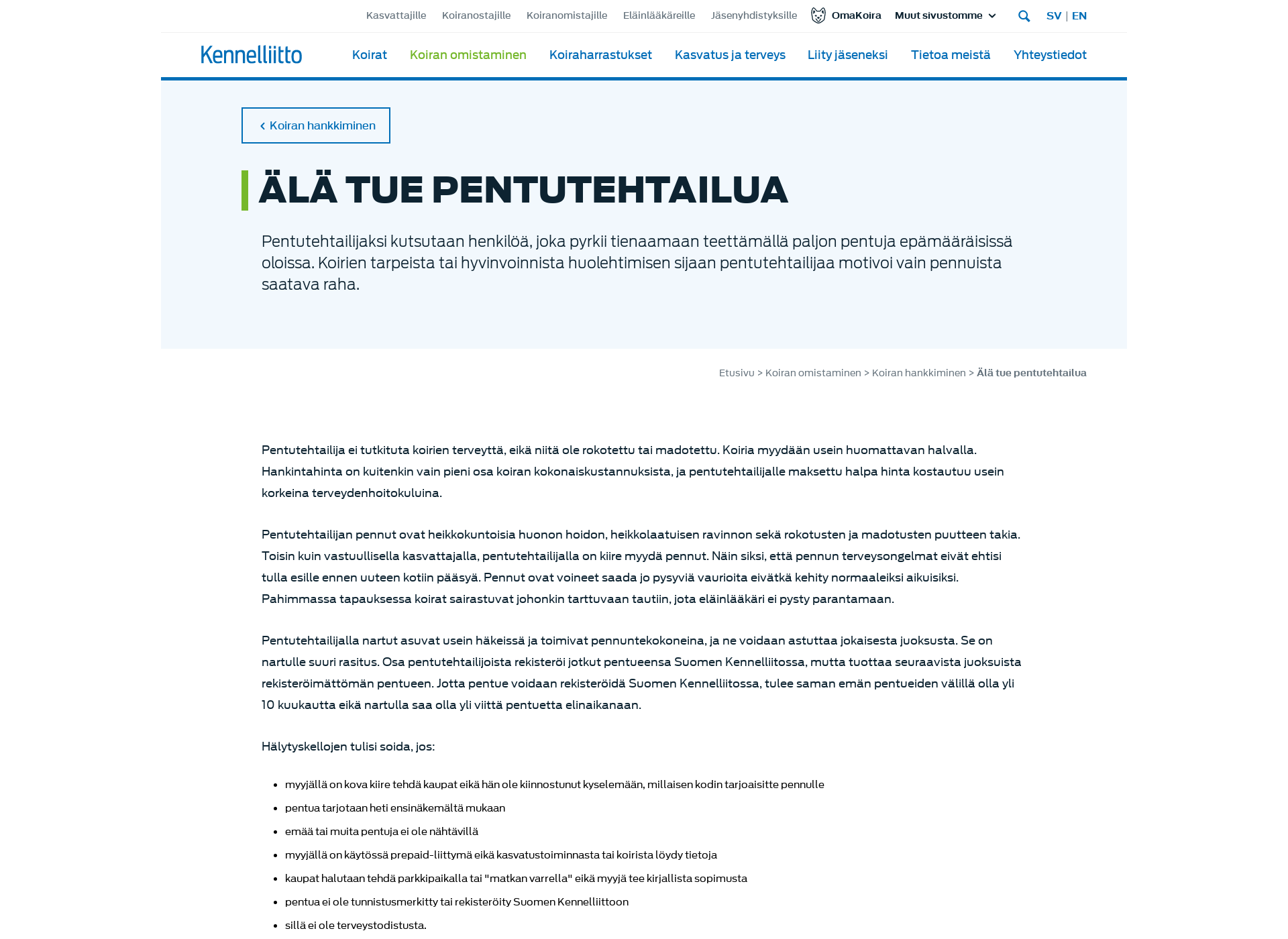 Skärmdump för pimeapentu.fi