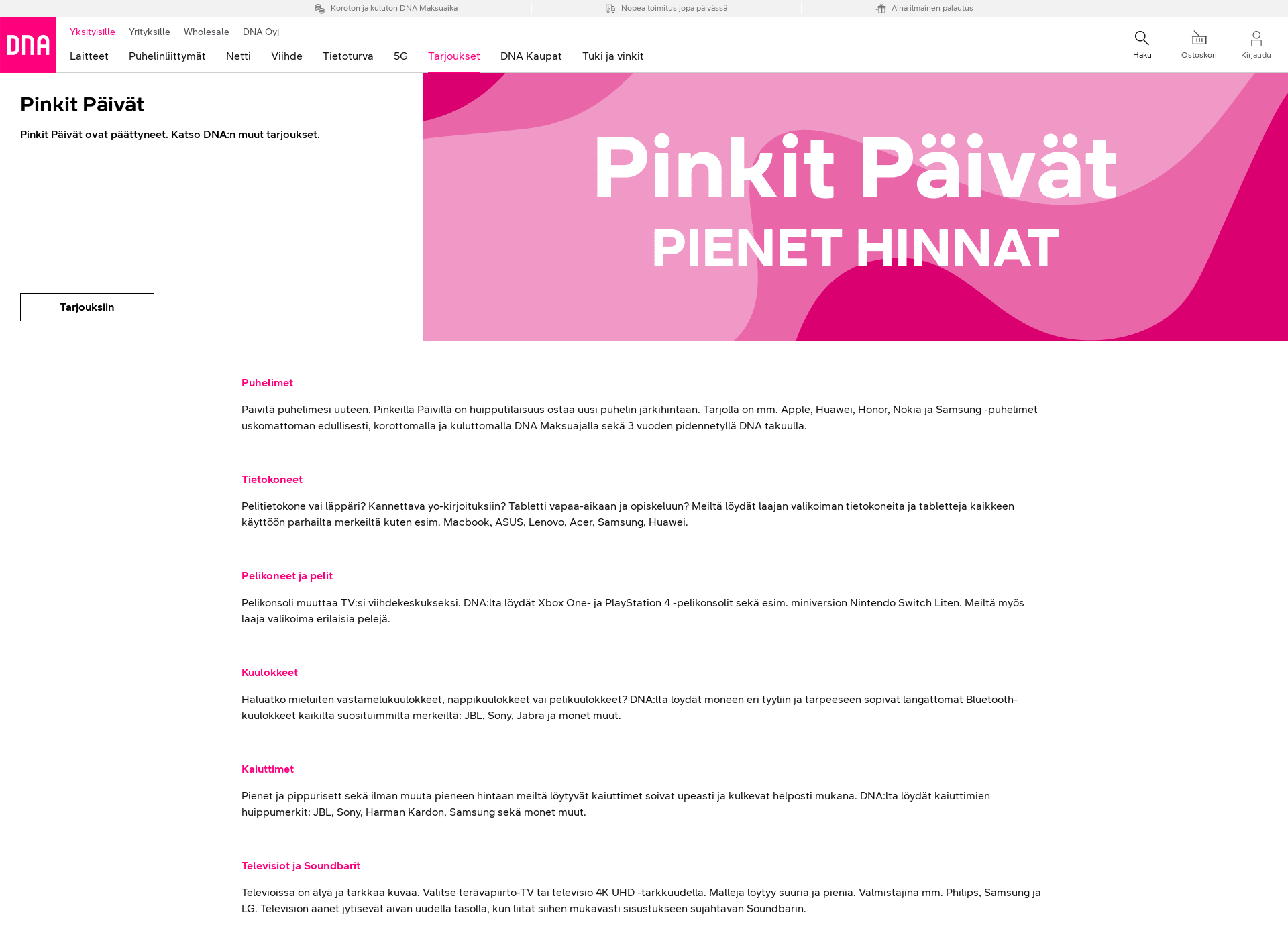Skärmdump för pinkitpaivat.fi