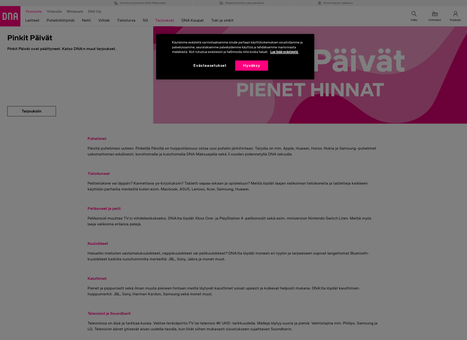 Screenshot for pinkitpäivät.fi