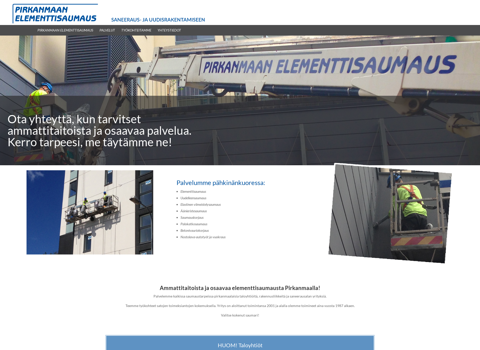 Skärmdump för pirkanmaanelementtisaumaus.fi