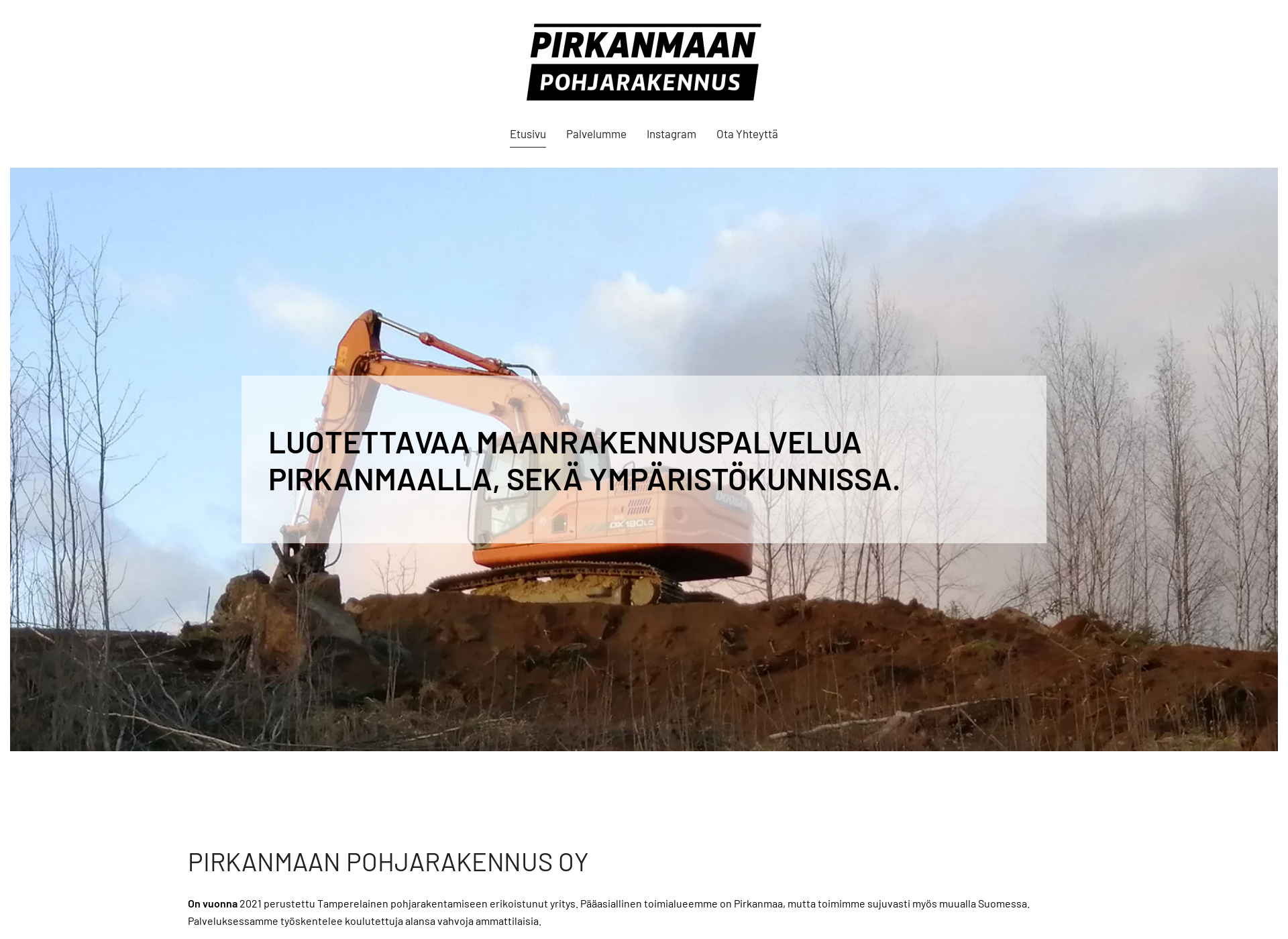 Skärmdump för pirkanmaanpohjarakennus.fi