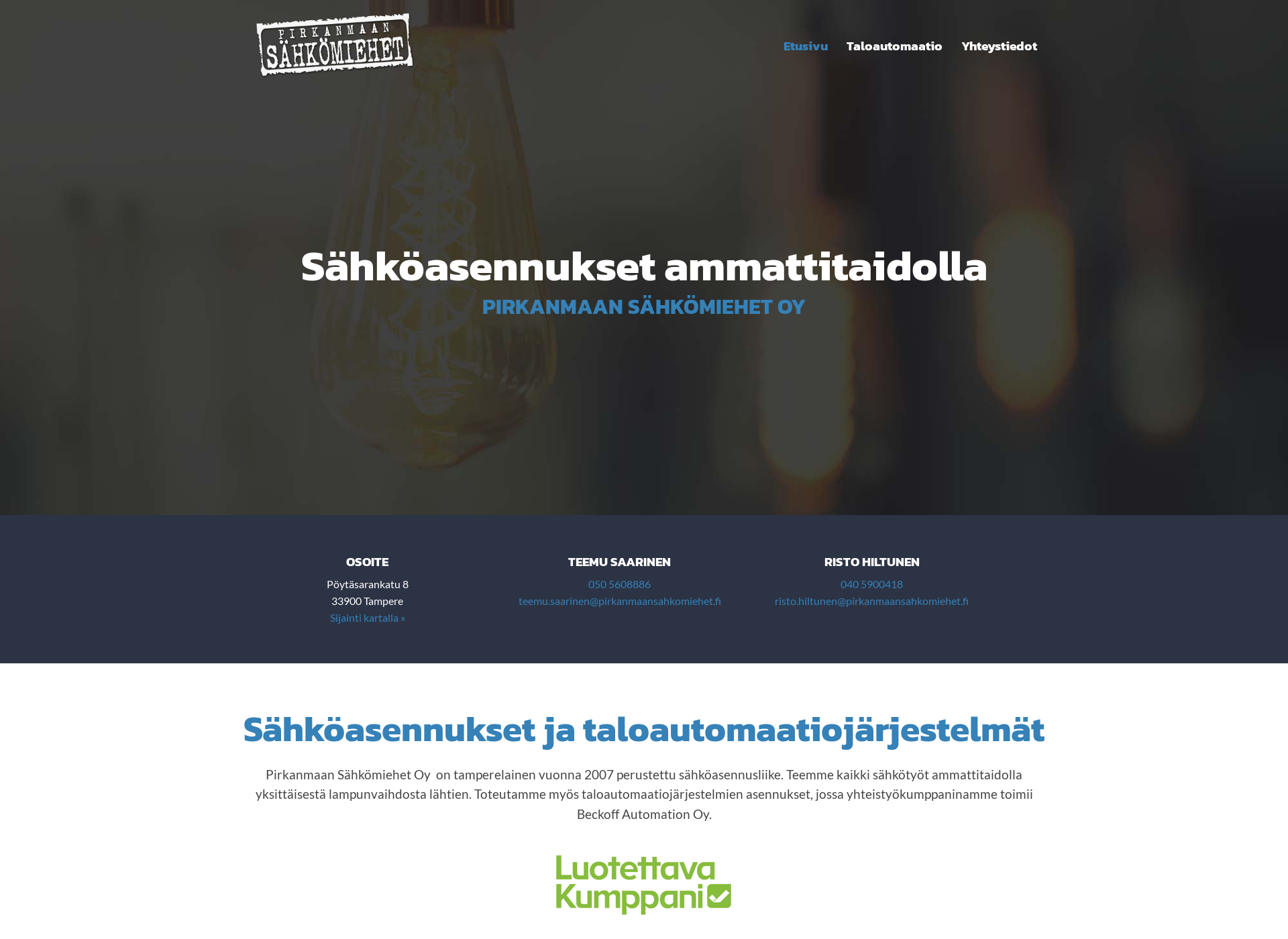 Skärmdump för pirkanmaansahkomiehet.fi