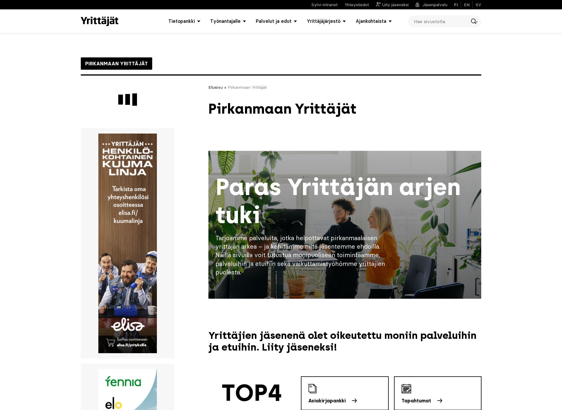 Screenshot for pirkanmaanyrittajat.fi