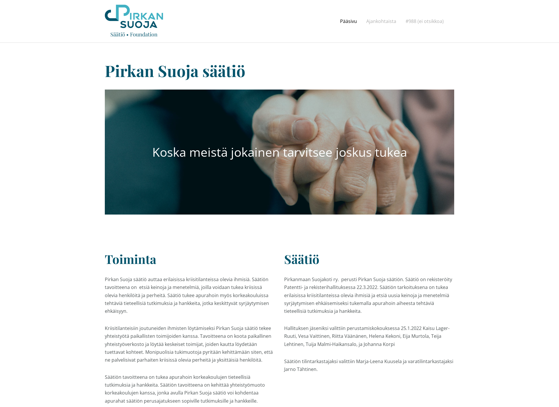 Skärmdump för pirkansuoja.fi