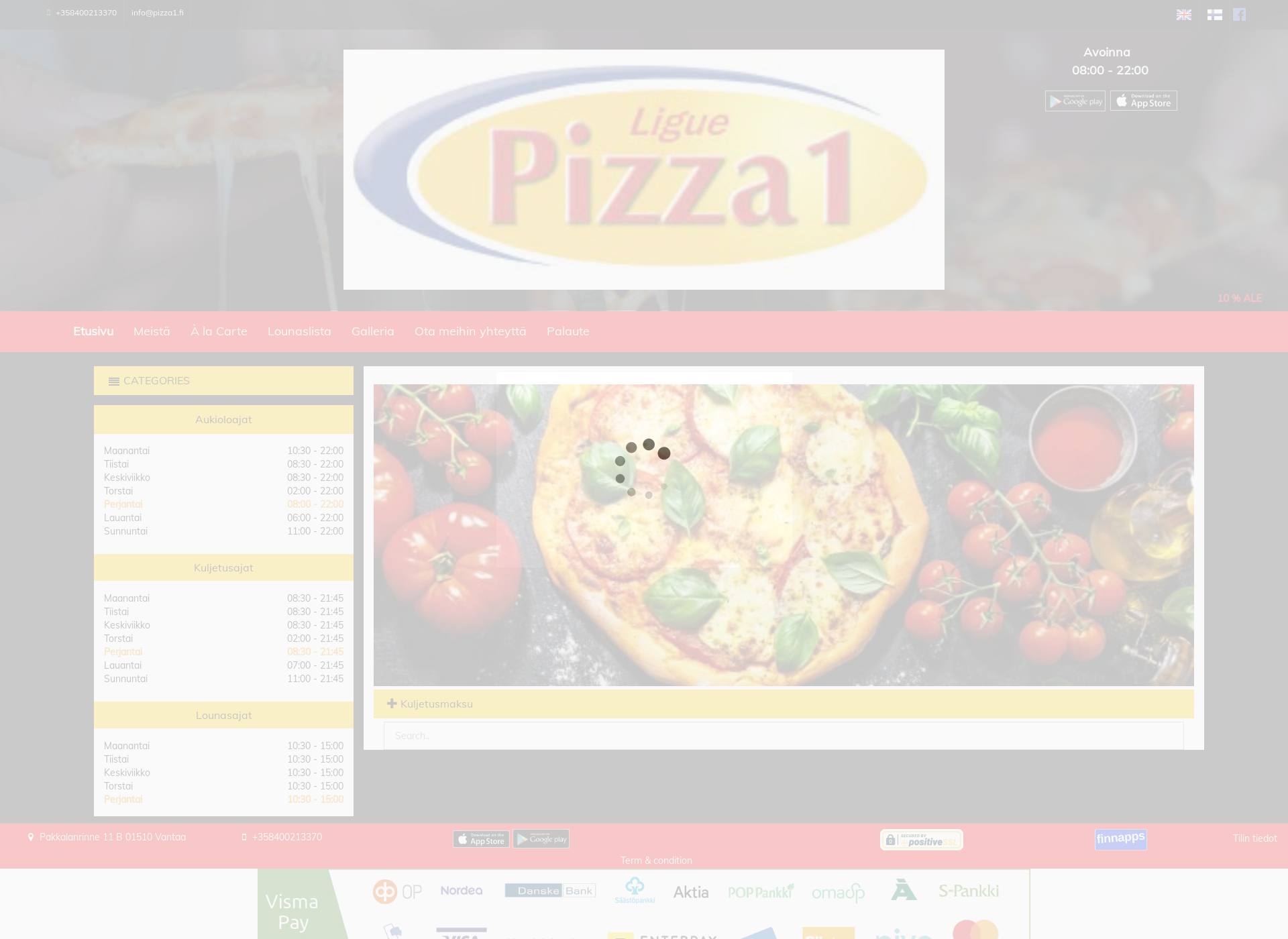 Skärmdump för pizza1.fi