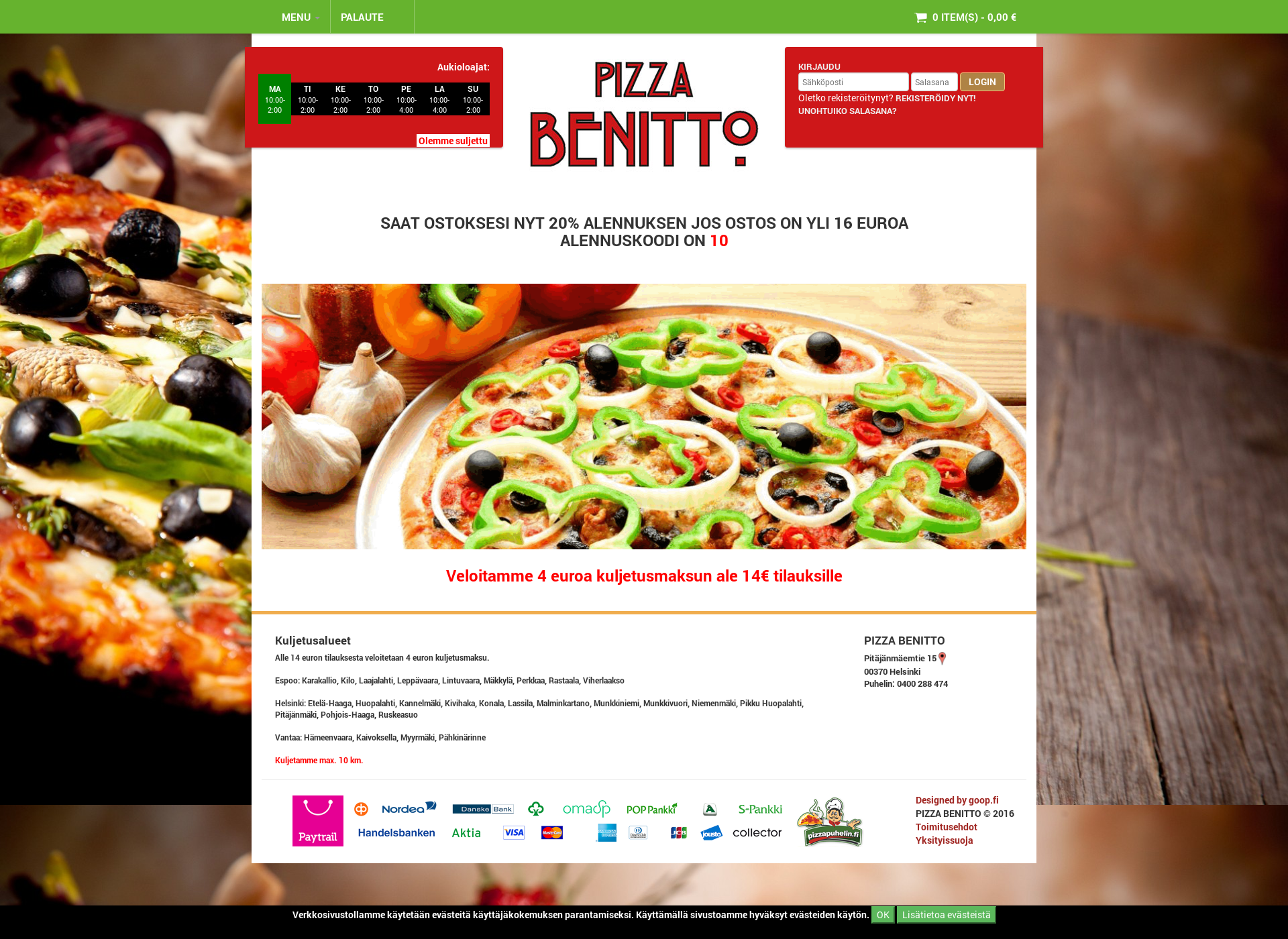 Skärmdump för pizzabenitto.fi