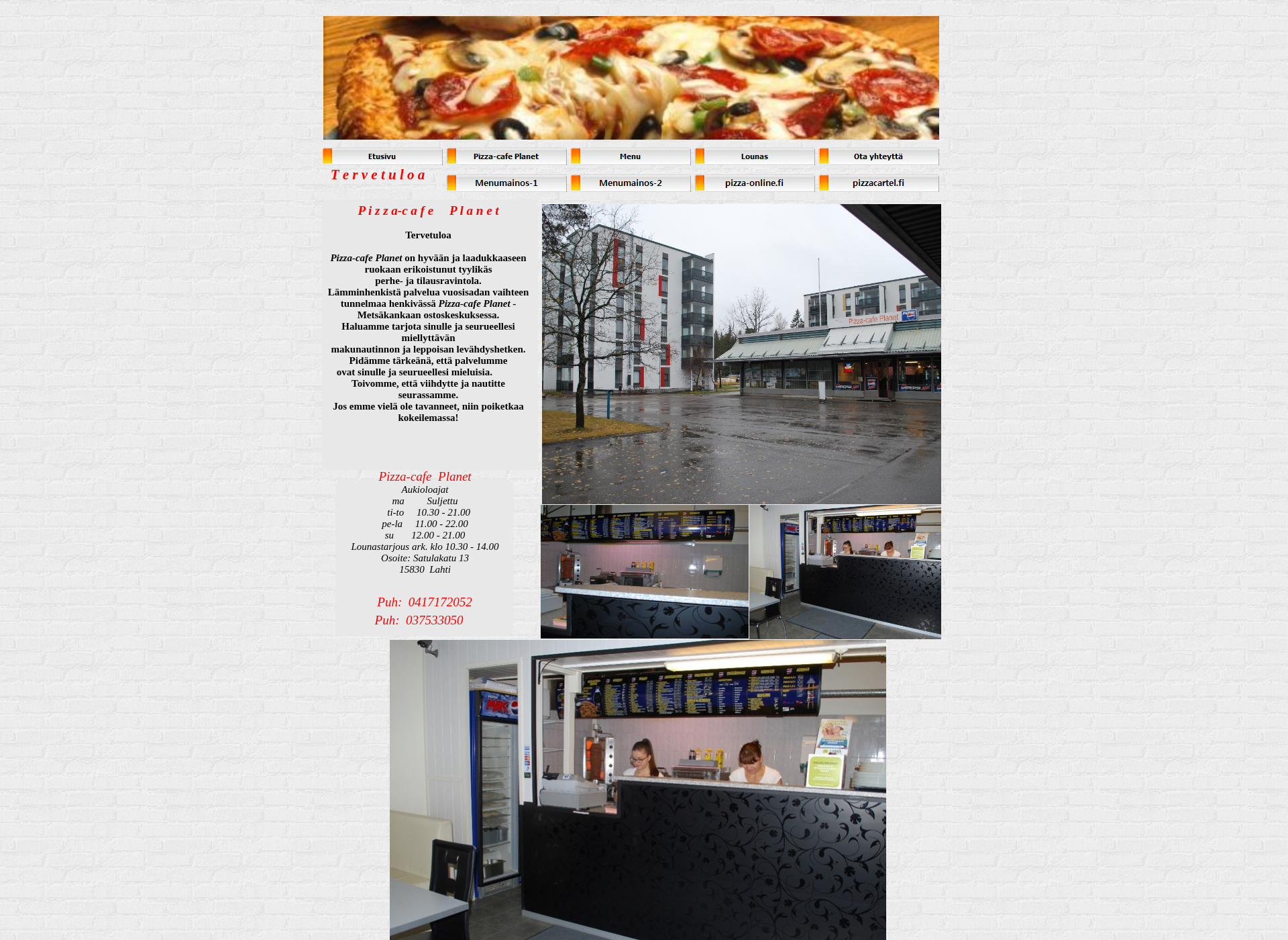 Skärmdump för pizzacafeplanet.fi