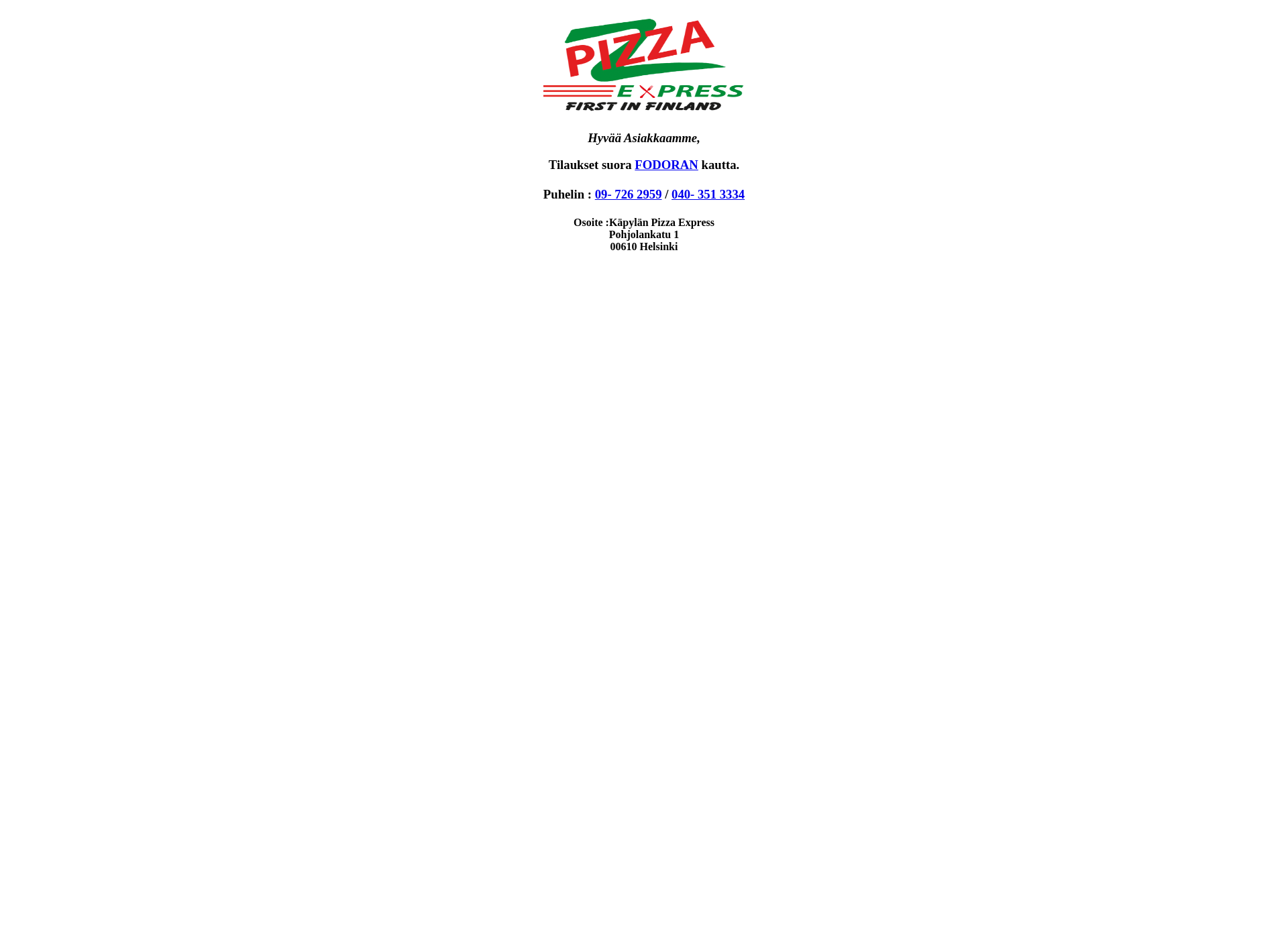Skärmdump för pizzaexpress-kapyla.fi