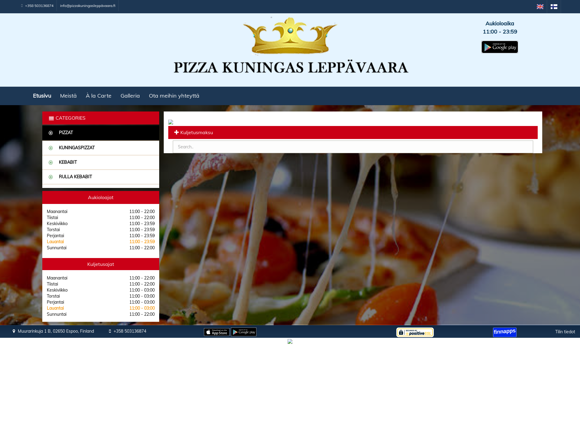 Skärmdump för pizzakuningasleppävaara.fi