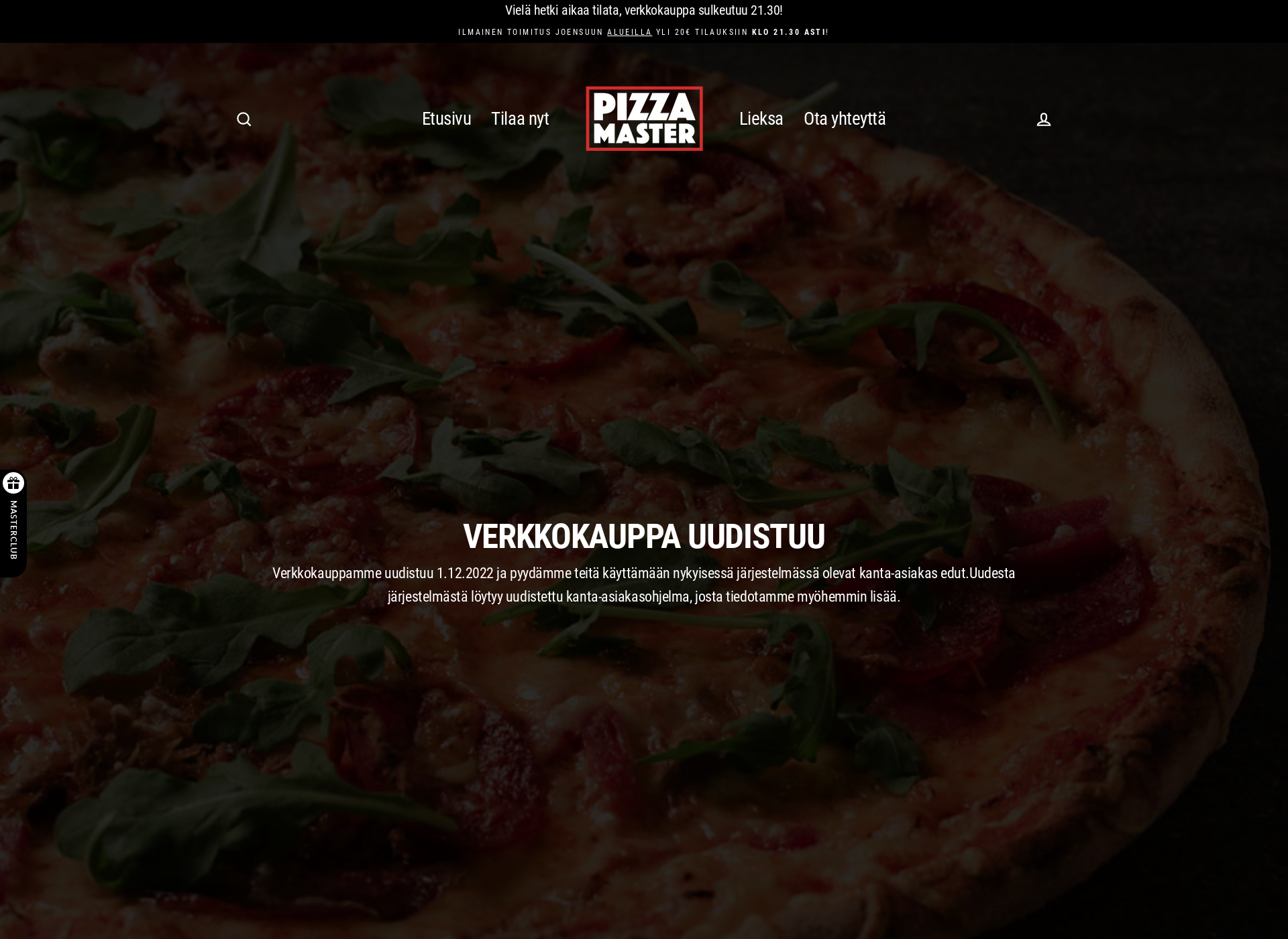Skärmdump för pizzamaster.fi