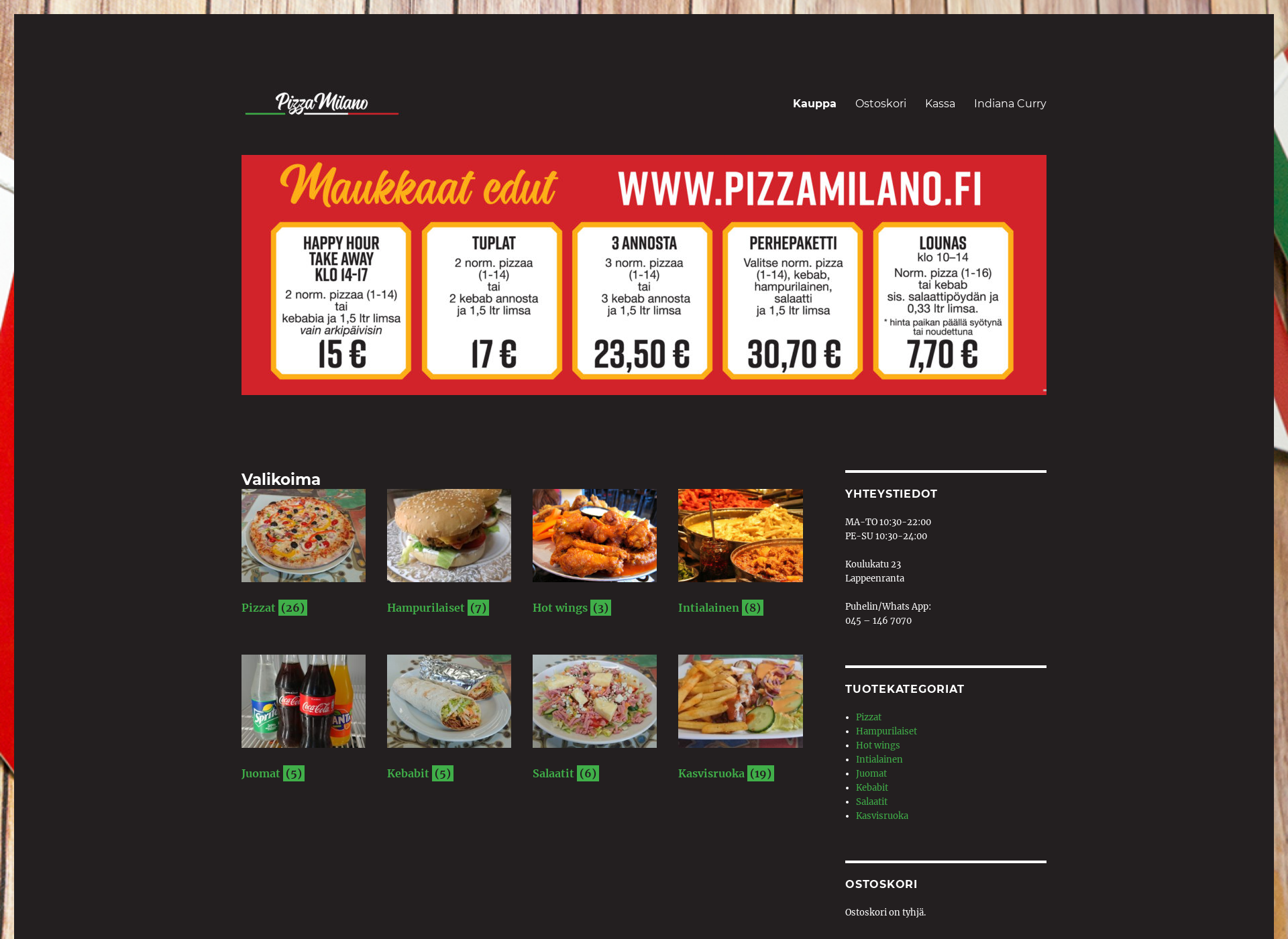 Skärmdump för pizzamilano.fi