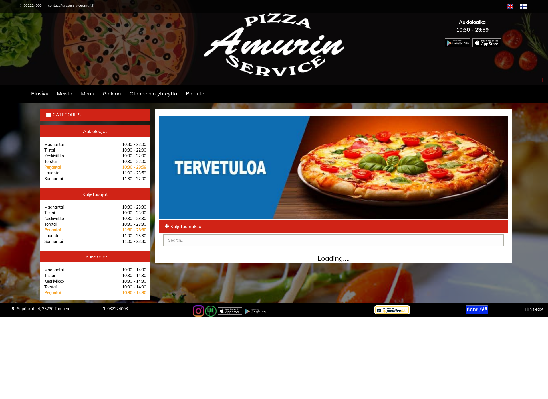 Skärmdump för pizzaserviceamuri.fi