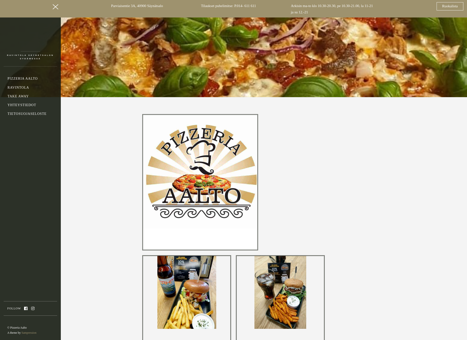 Skärmdump för pizzeria-aalto.fi