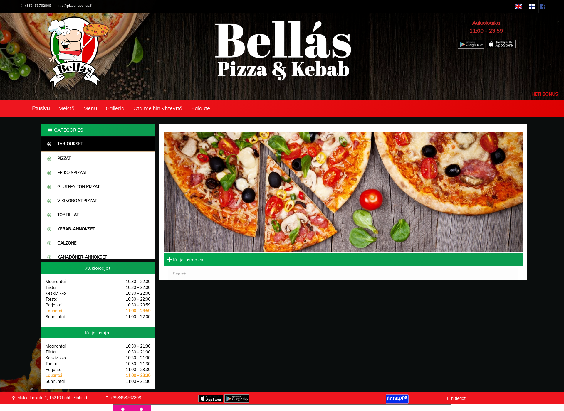 Screenshot for pizzeriabellas.fi