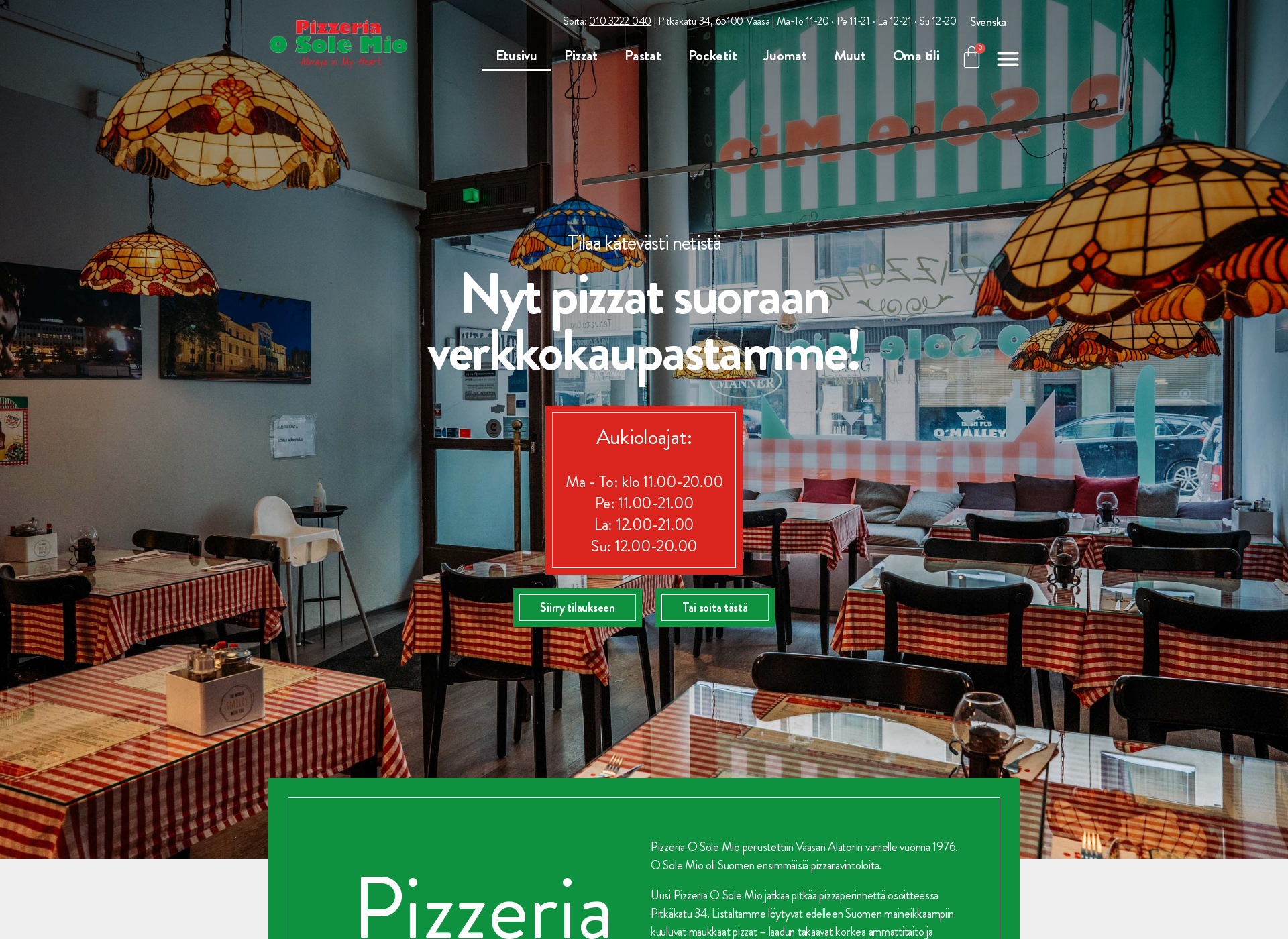 Skärmdump för pizzeriaosolemio.fi