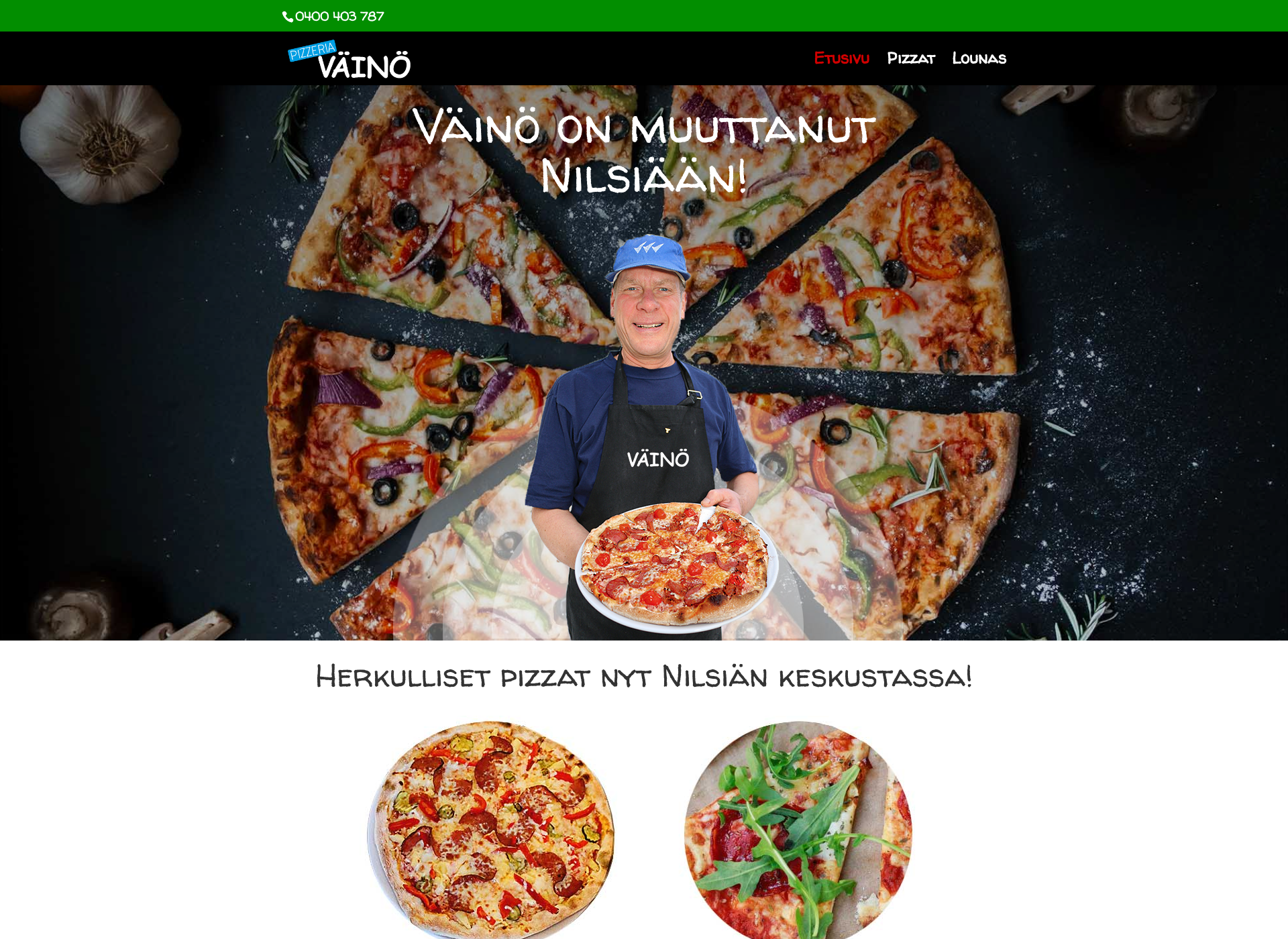 Skärmdump för pizzeriavaino.fi