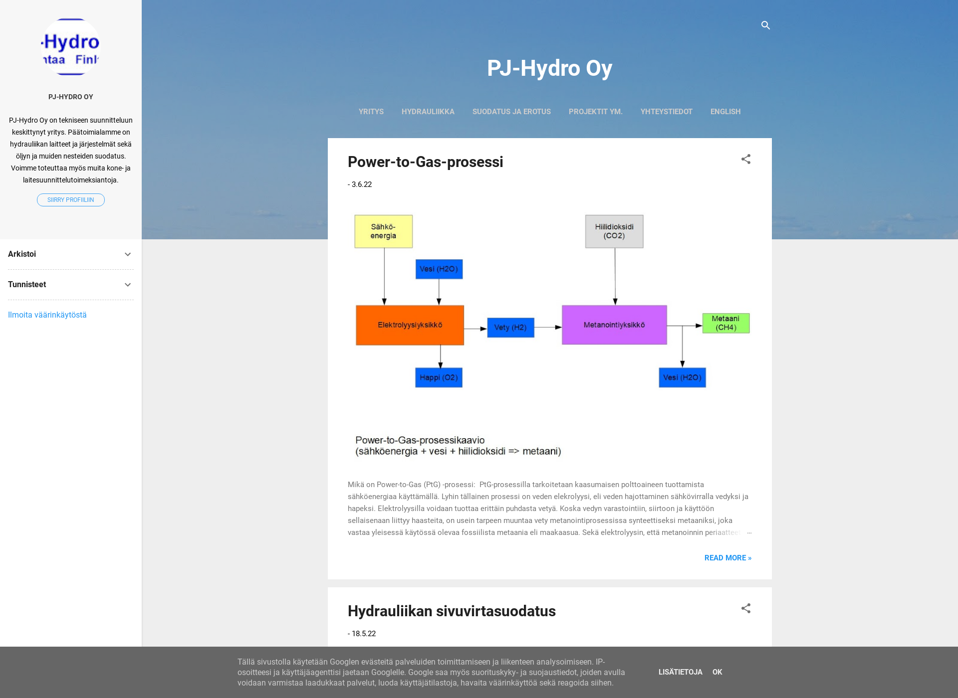 Skärmdump för pj-hydro.fi