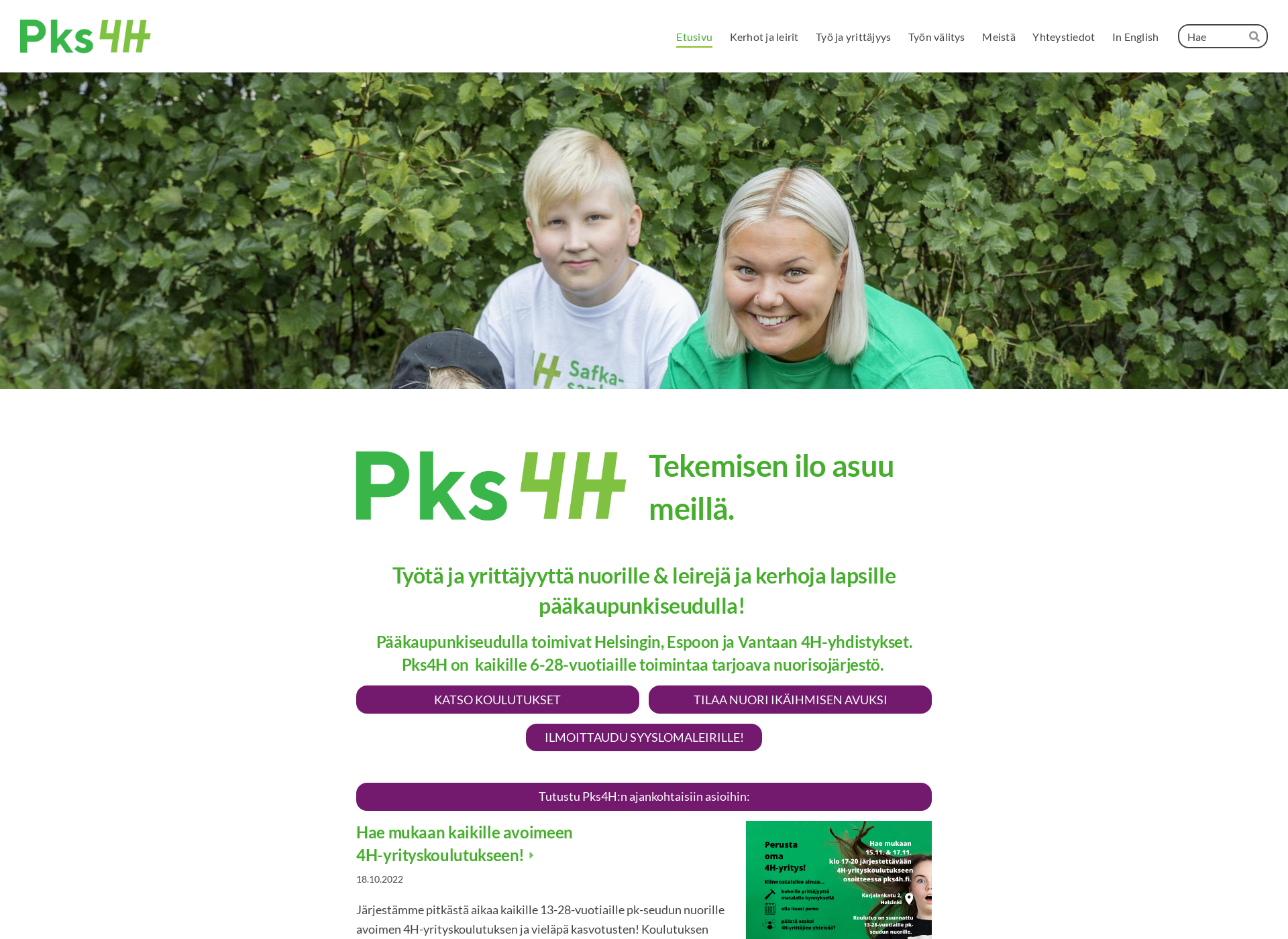 Skärmdump för pks4h.fi