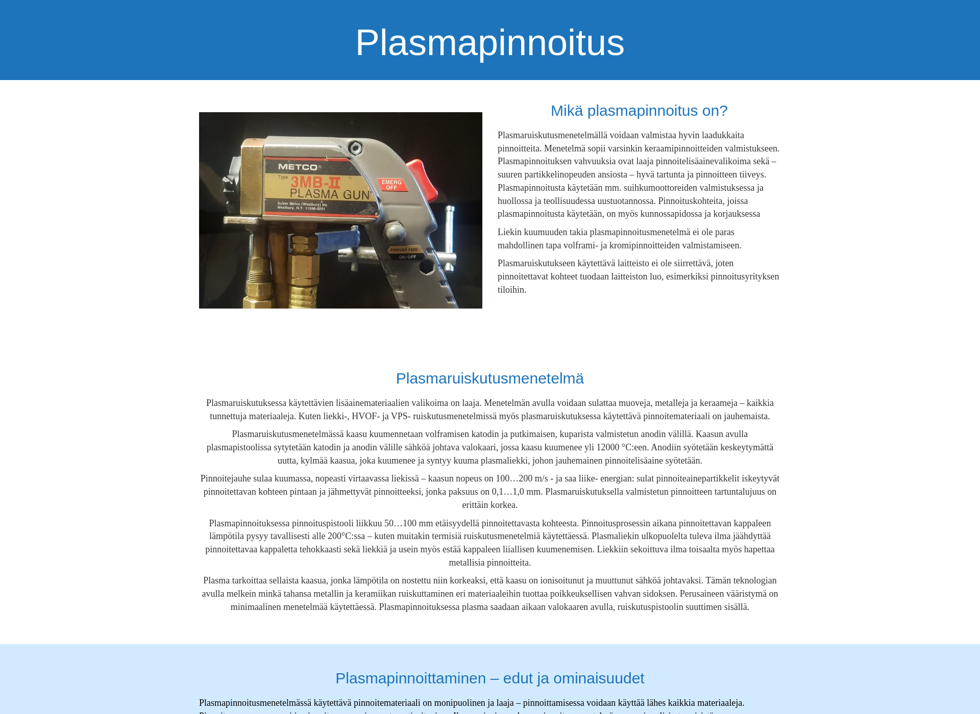 Skärmdump för plasmapinnoitus.fi