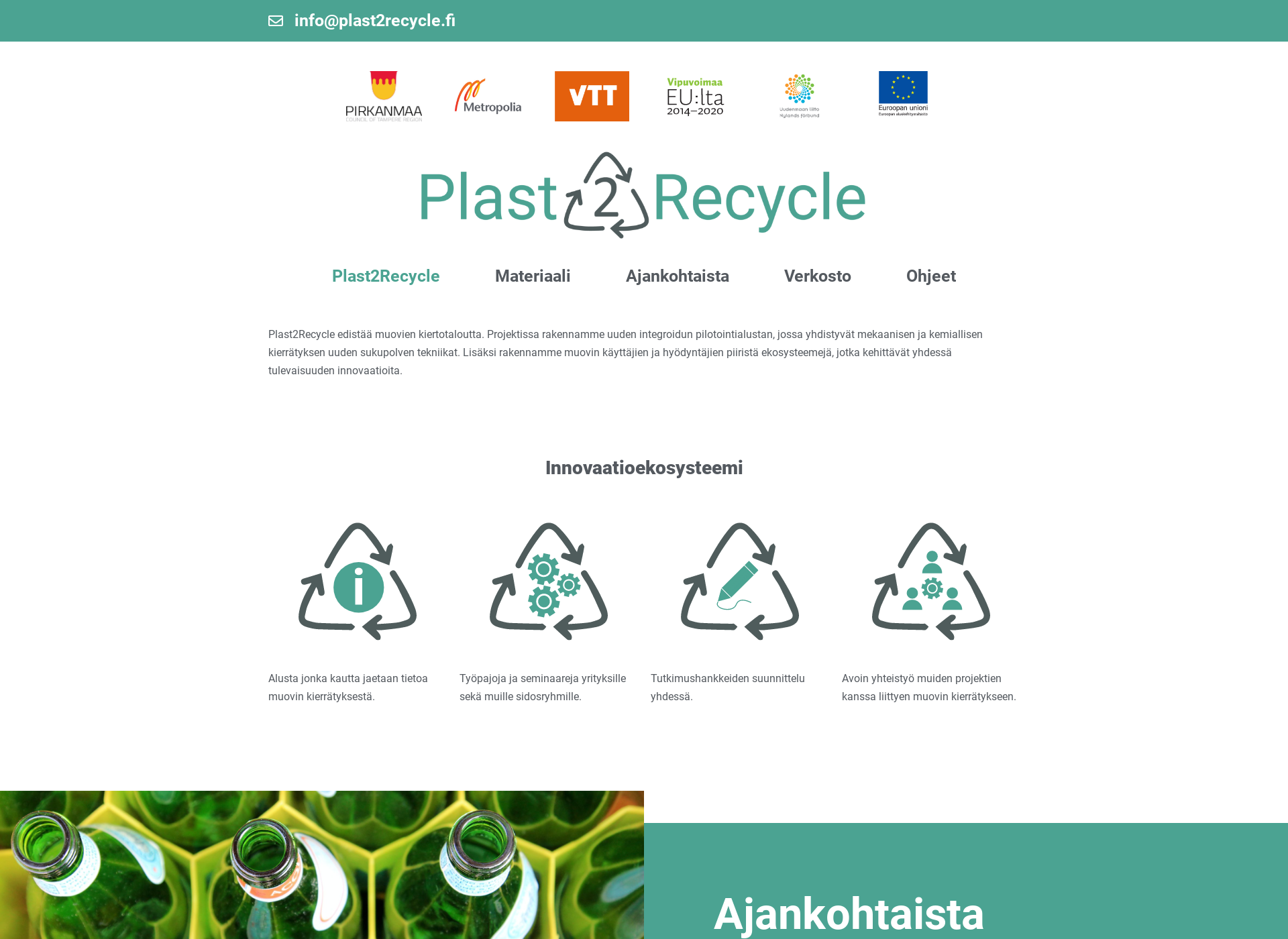 Skärmdump för plast2recycle.fi