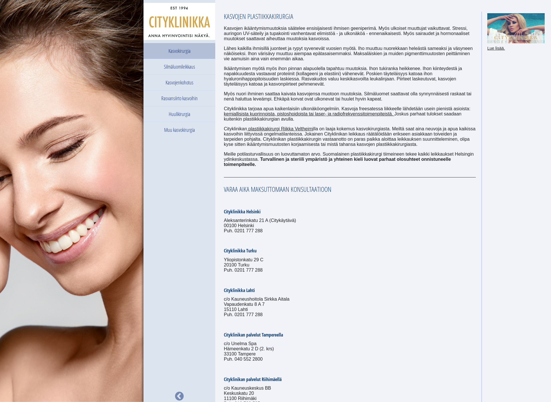 Screenshot for plastiikkakirurgi.fi