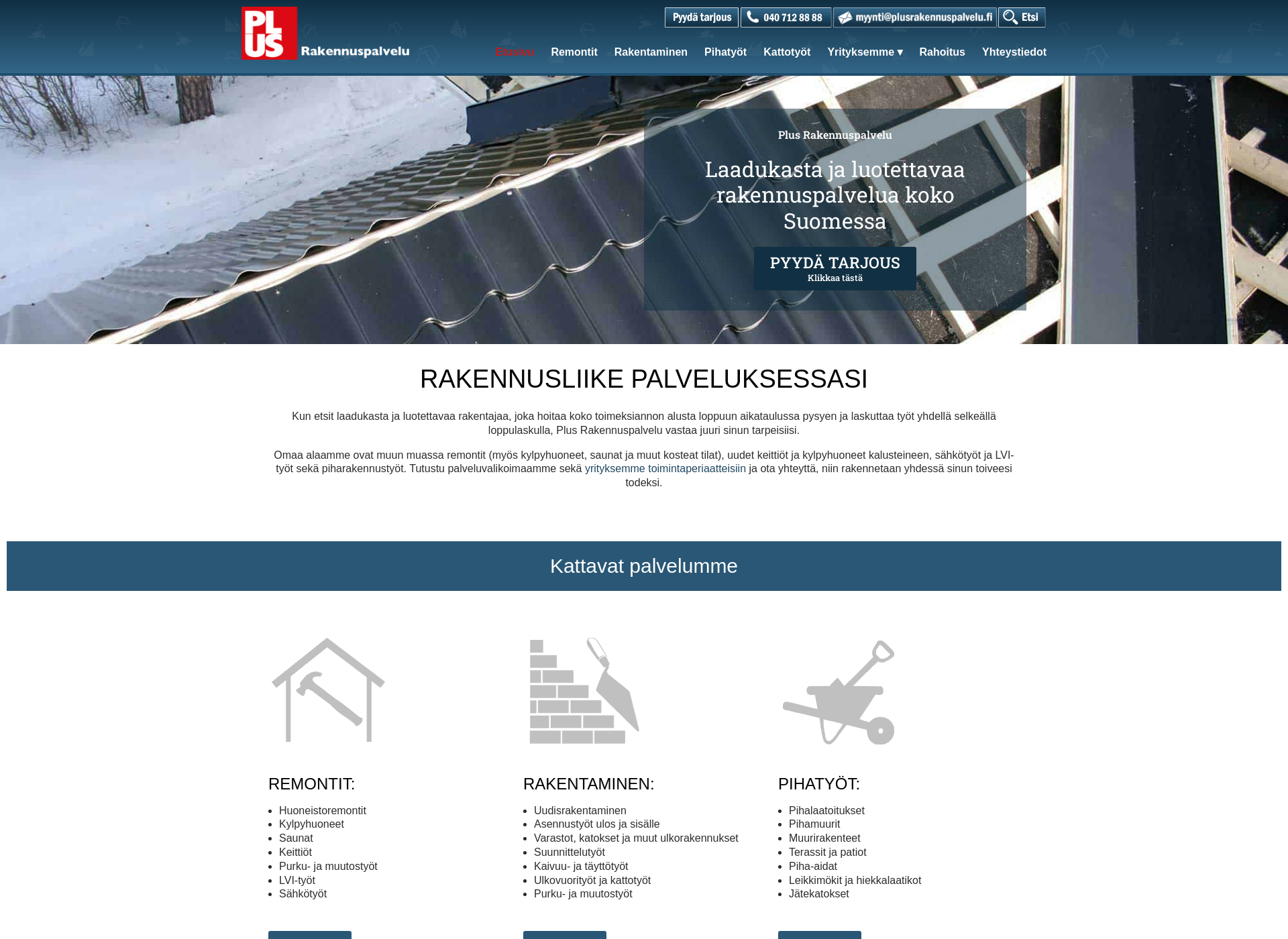 Screenshot for plusrakennuspalvelu.fi
