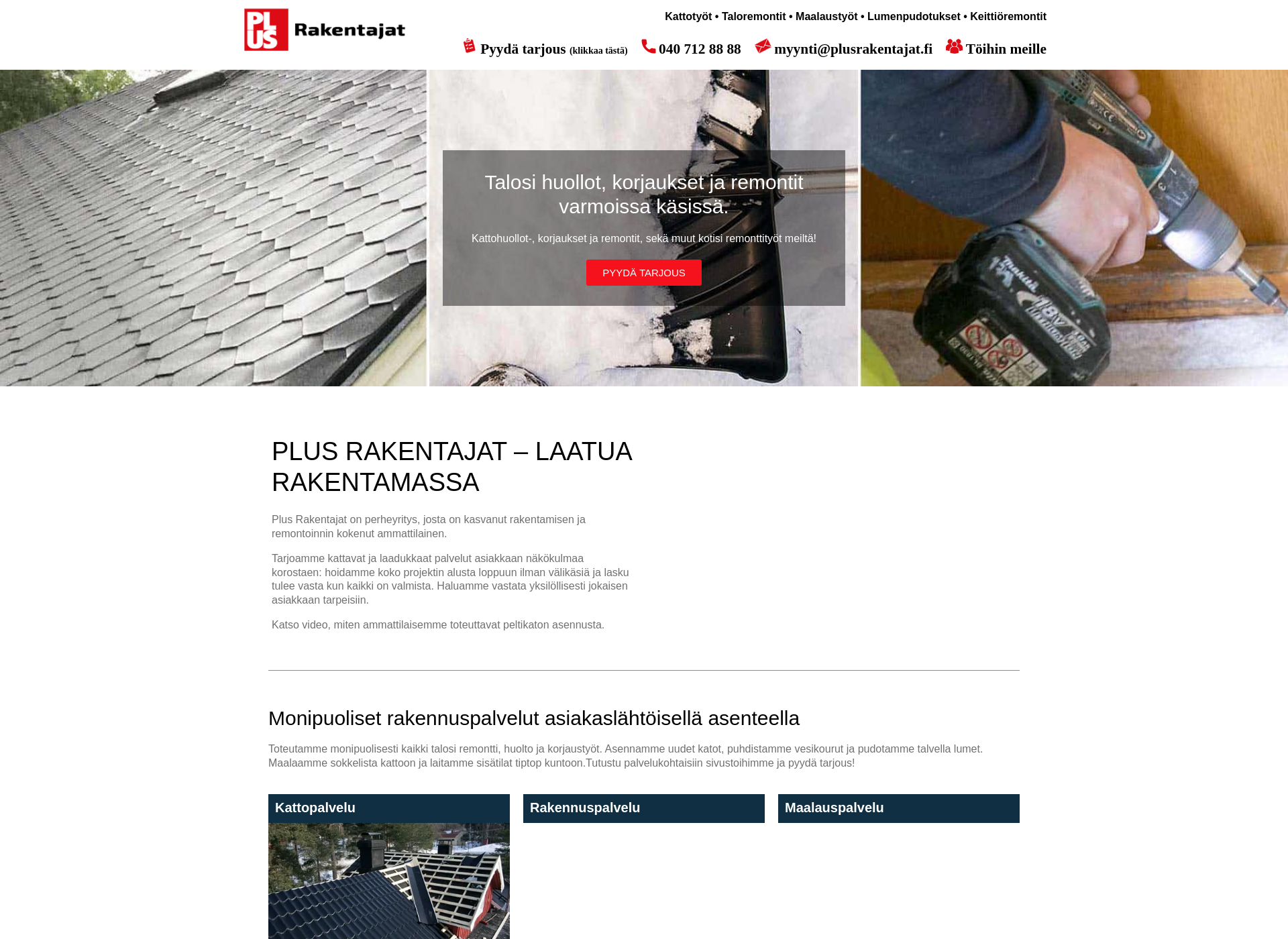 Skärmdump för plusrakentajat.fi