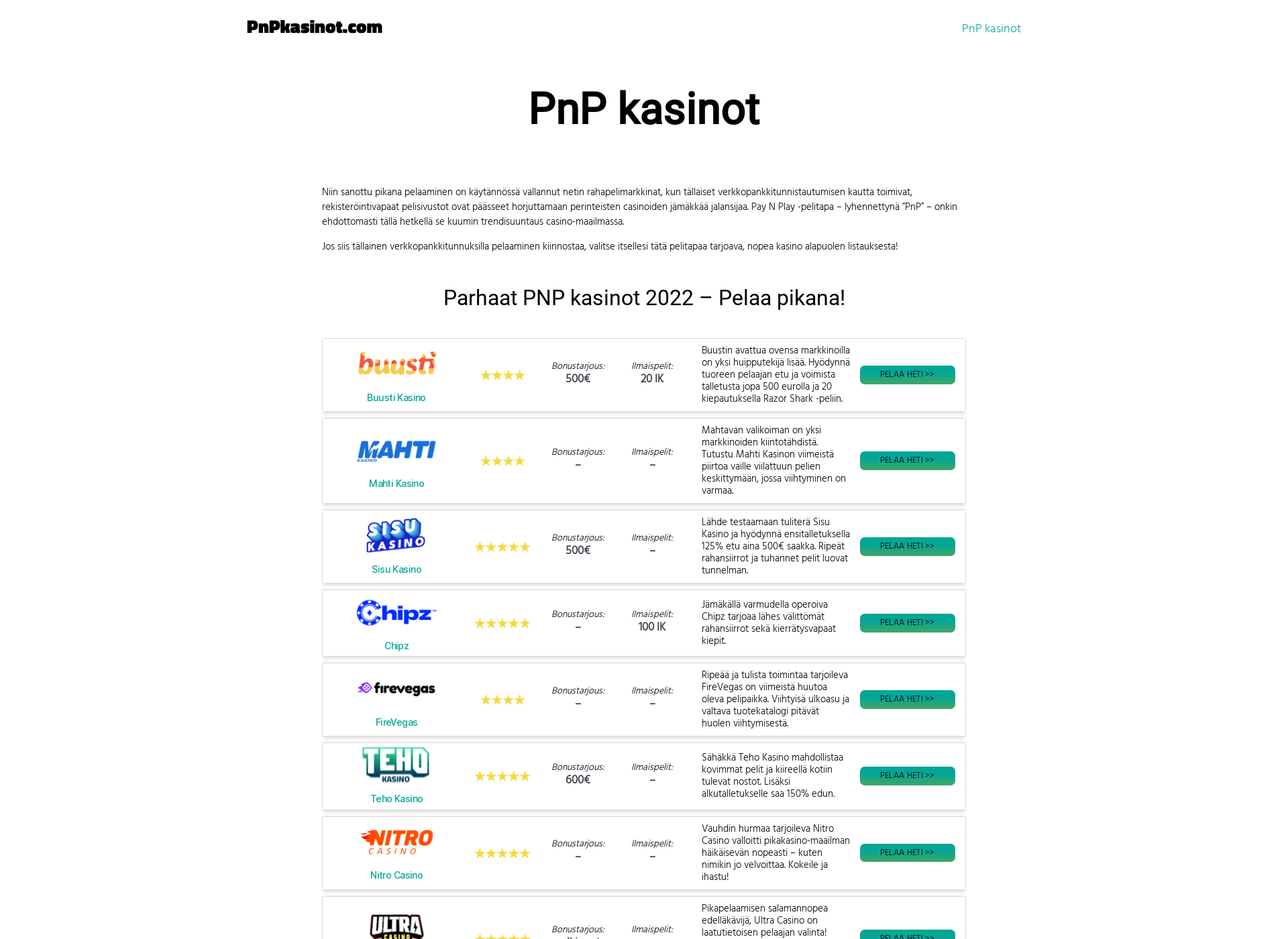 Screenshot for pnpkasinot.fi