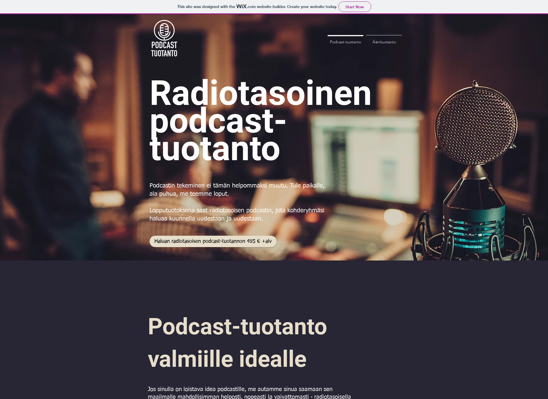 Skärmdump för podcast-tuotanto.fi