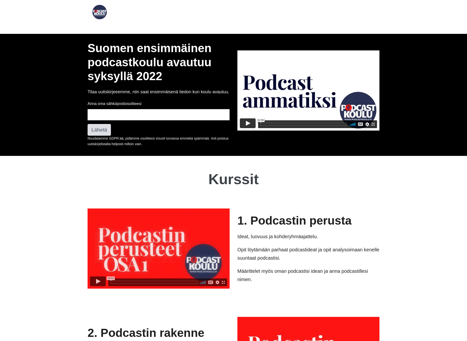 Skärmdump för podcastkoulu.fi
