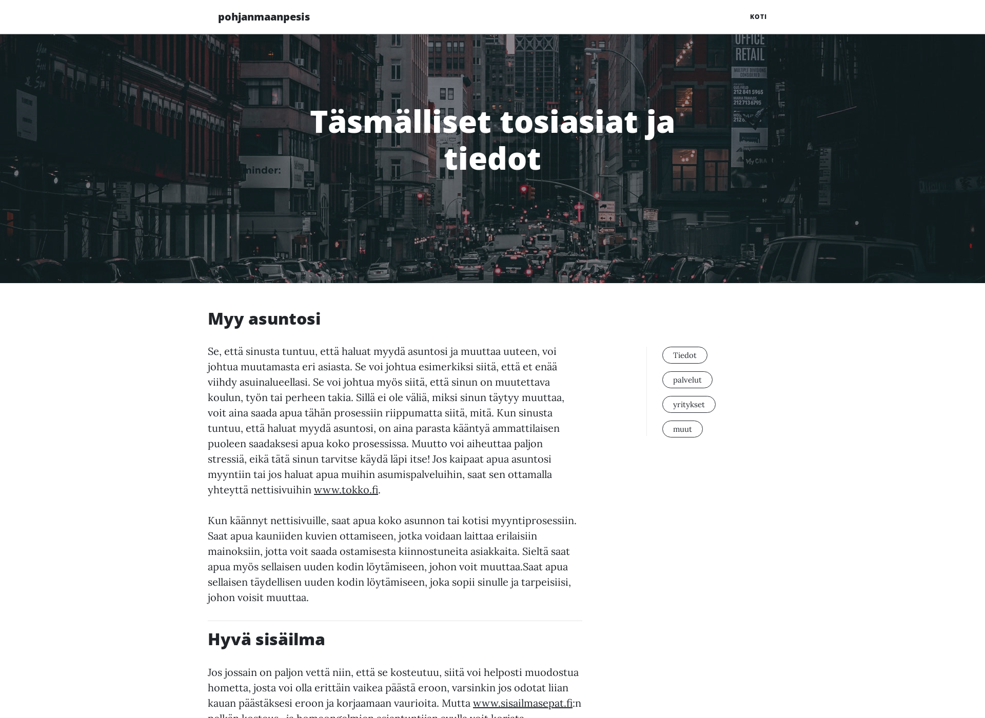 Skärmdump för pohjanmaanpesis.fi