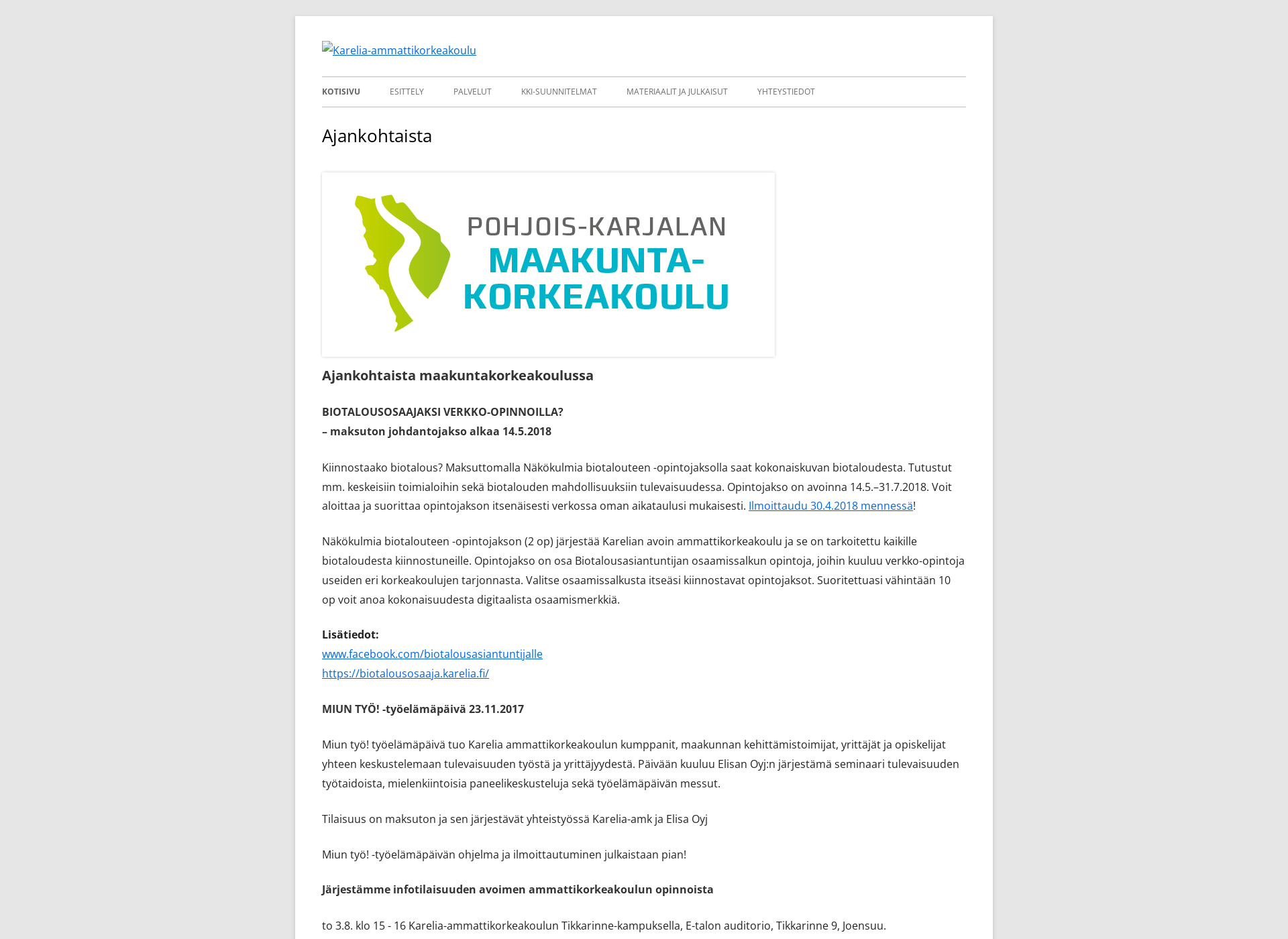 Skärmdump för pohjois-karjalanmaakuntakorkeakoulu.fi