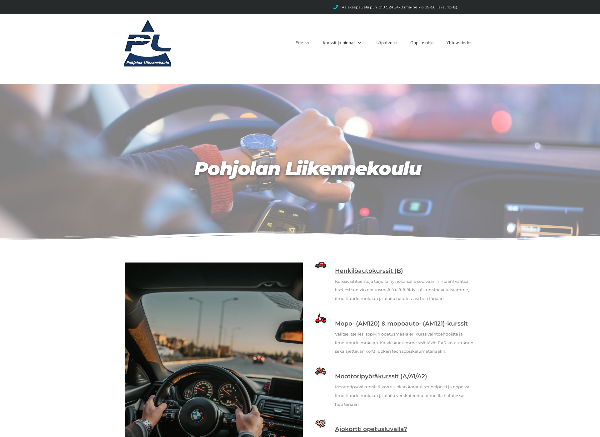 Screenshot for pohjolanliikennekoulu.fi