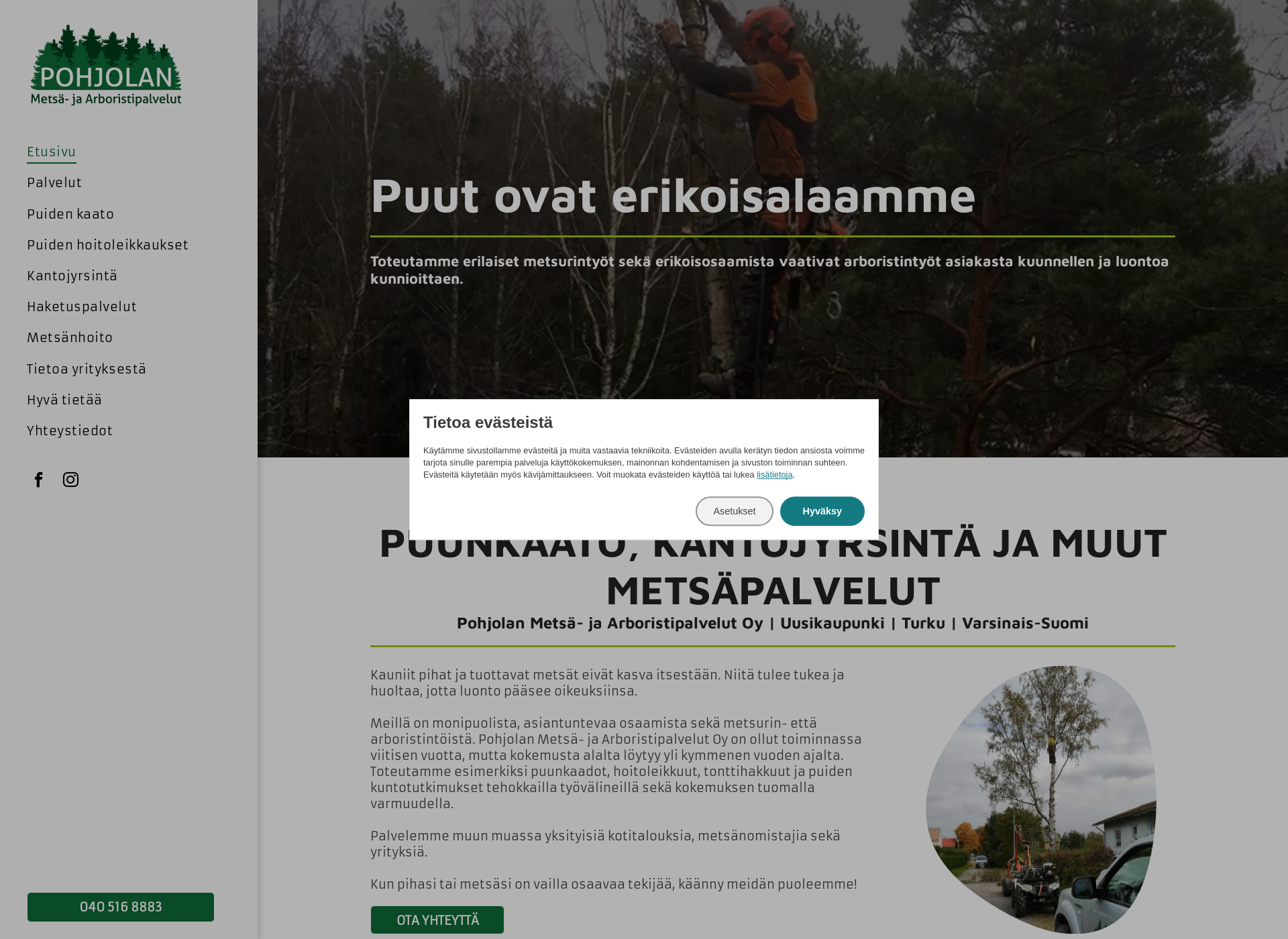Skärmdump för pohjolanmetsa.fi