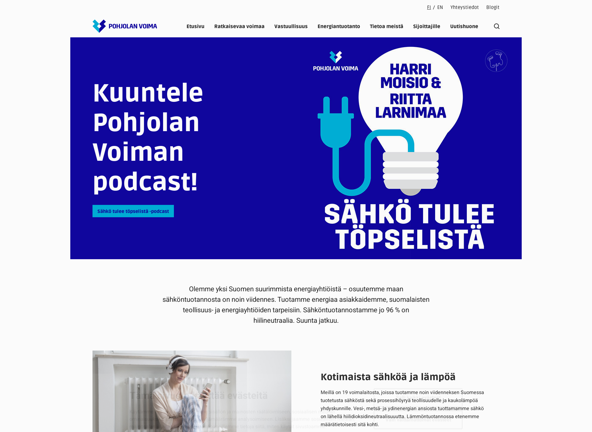 Skärmdump för pohjolanvoima.fi