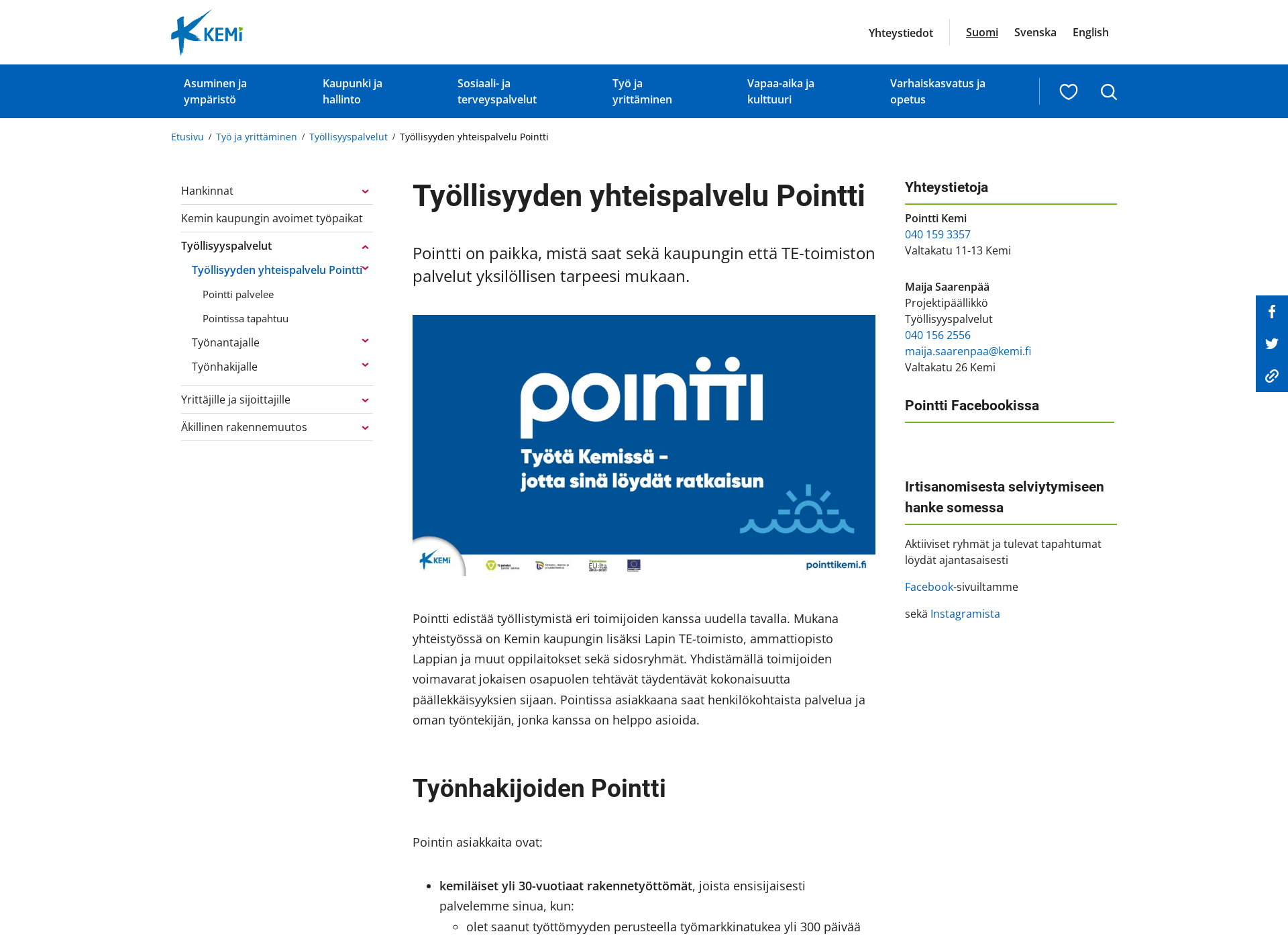 Skärmdump för pointtikemi.fi