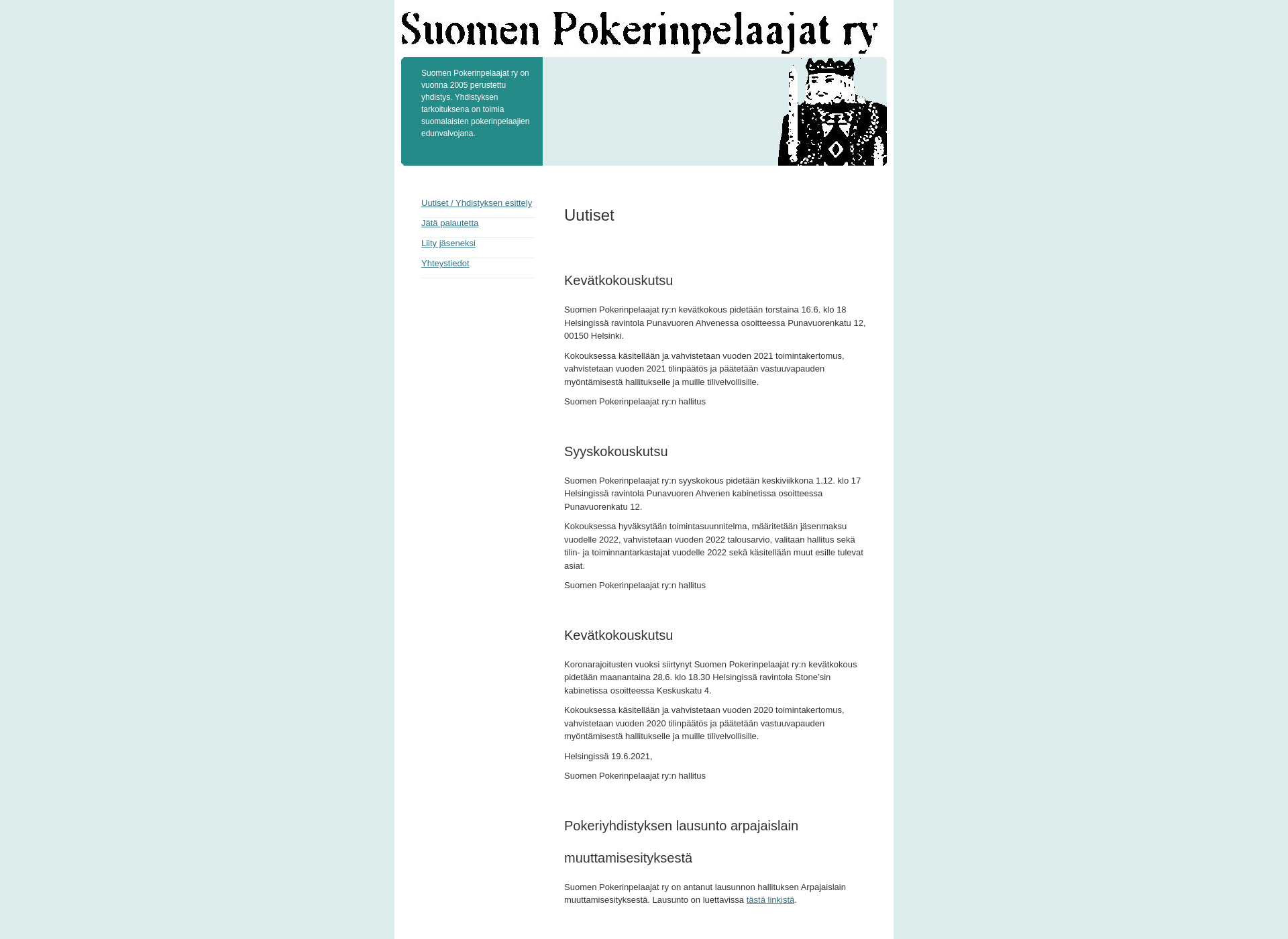 Skärmdump för pokeriyhdistys.fi