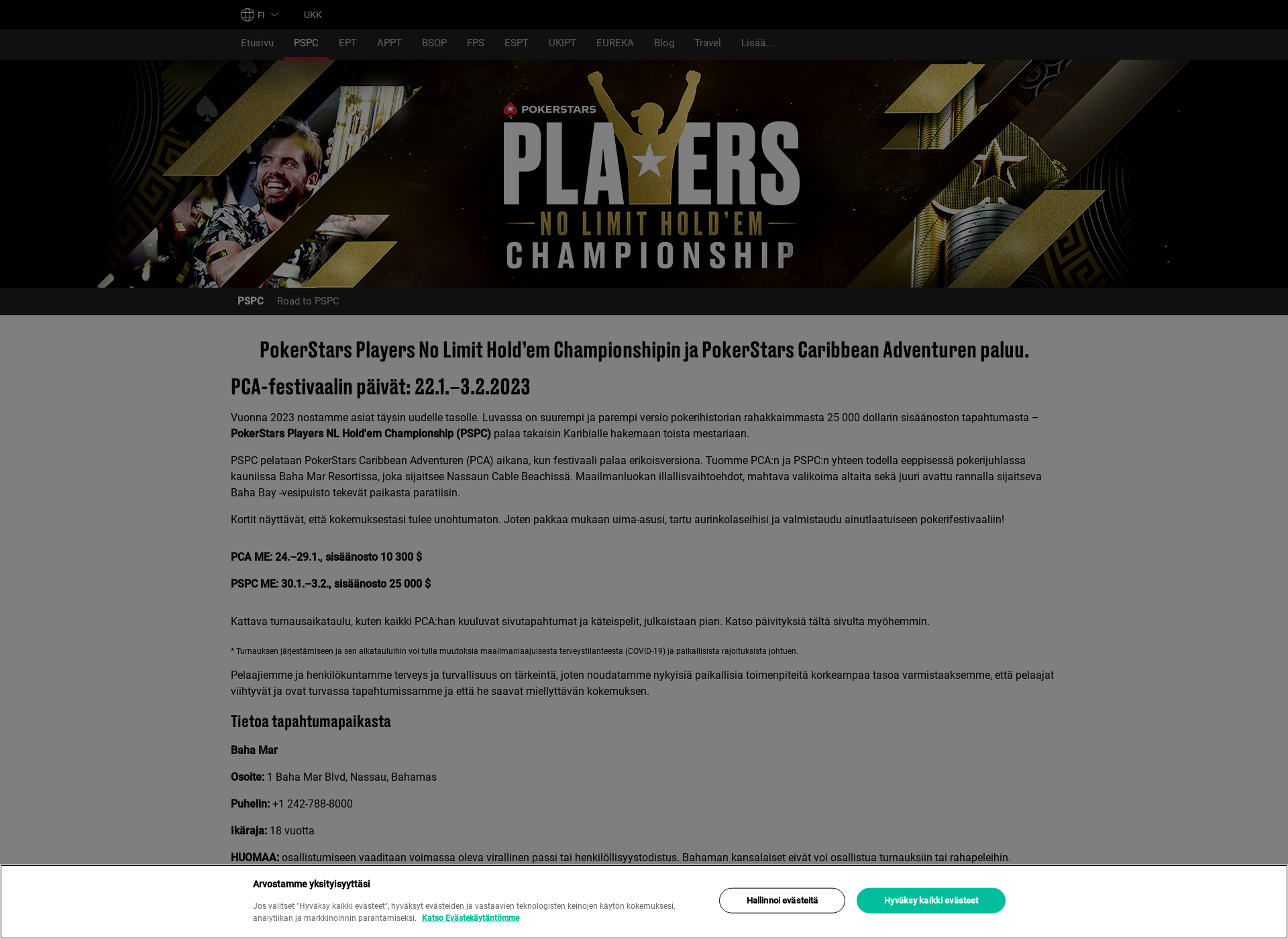 Skärmdump för pokerstarsplayersnlholdemchampionship.fi