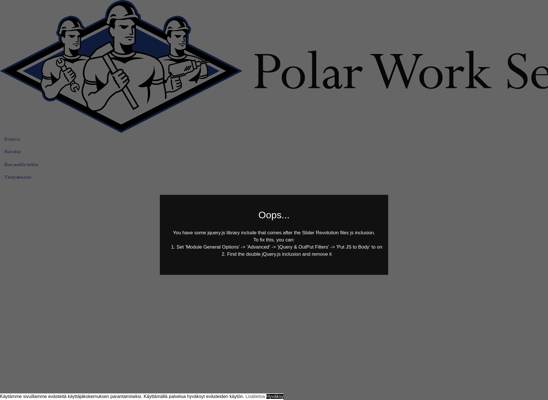 Skärmdump för polarworkservice.fi
