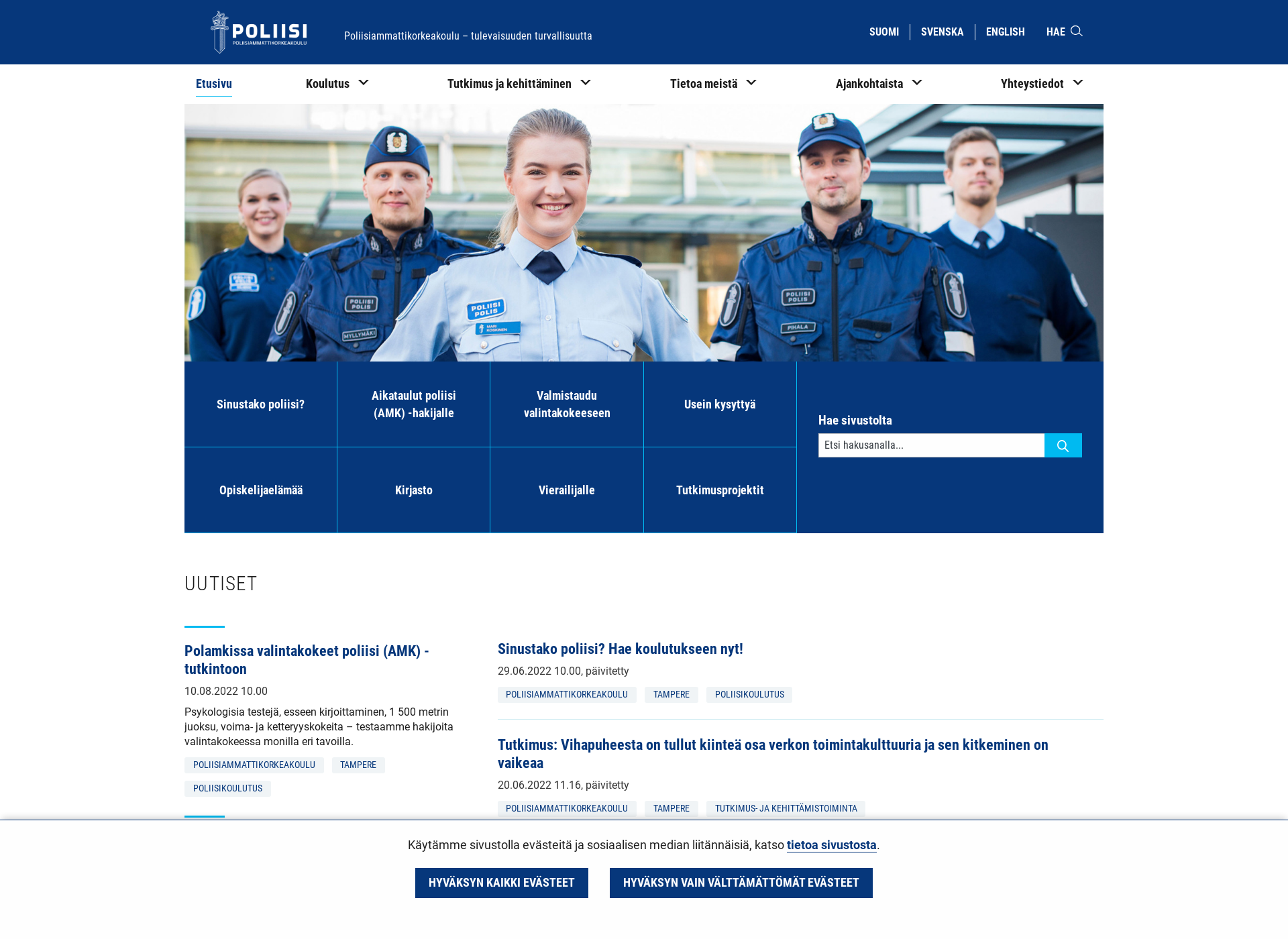 Skärmdump för poliisikoulu.fi