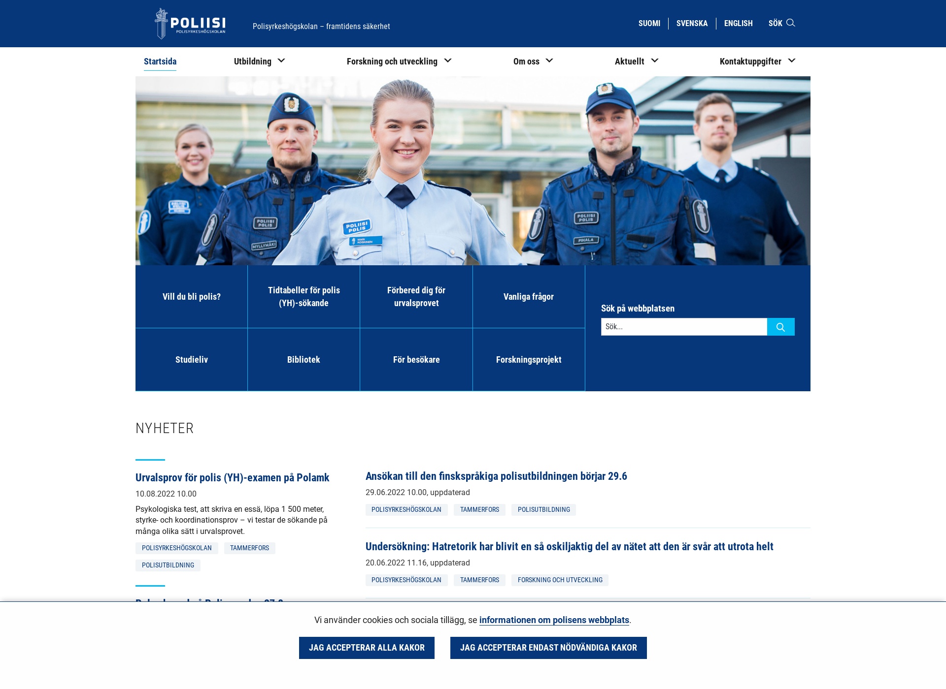 Skärmdump för polisskolan.fi