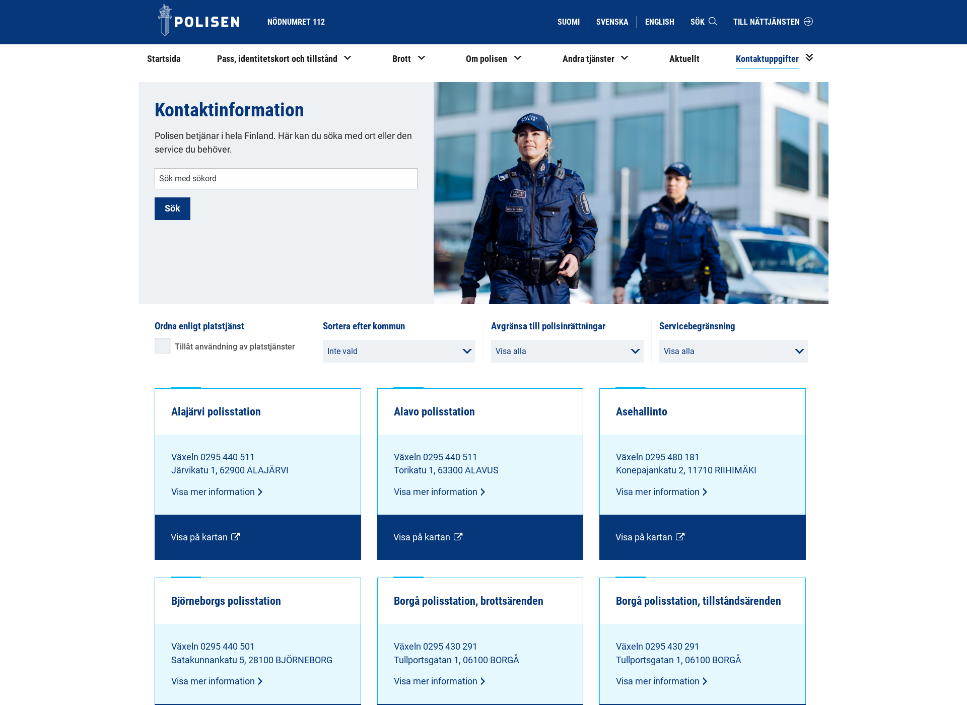 Skärmdump för polisstation.fi