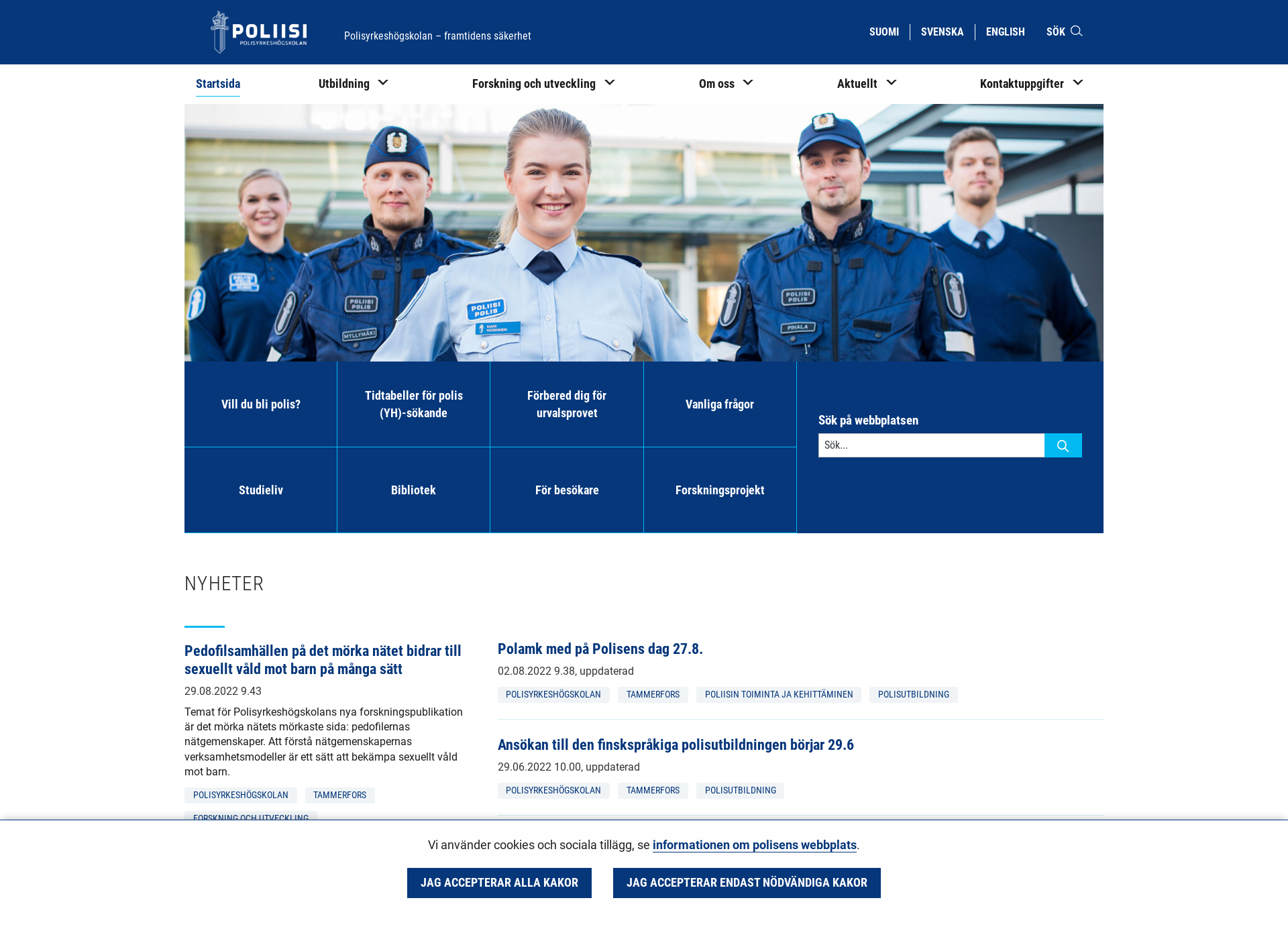 Skärmdump för polisyrkeshogskolan.fi