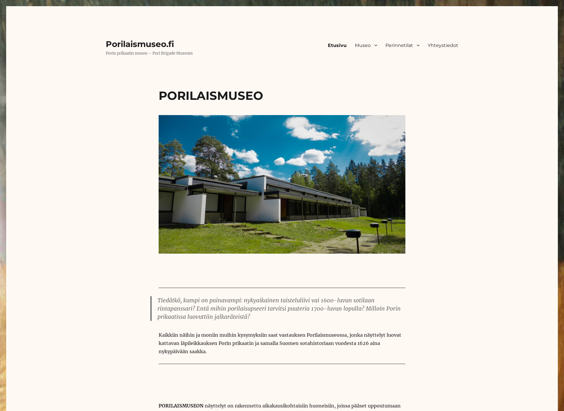 Skärmdump för porilaismuseo.fi