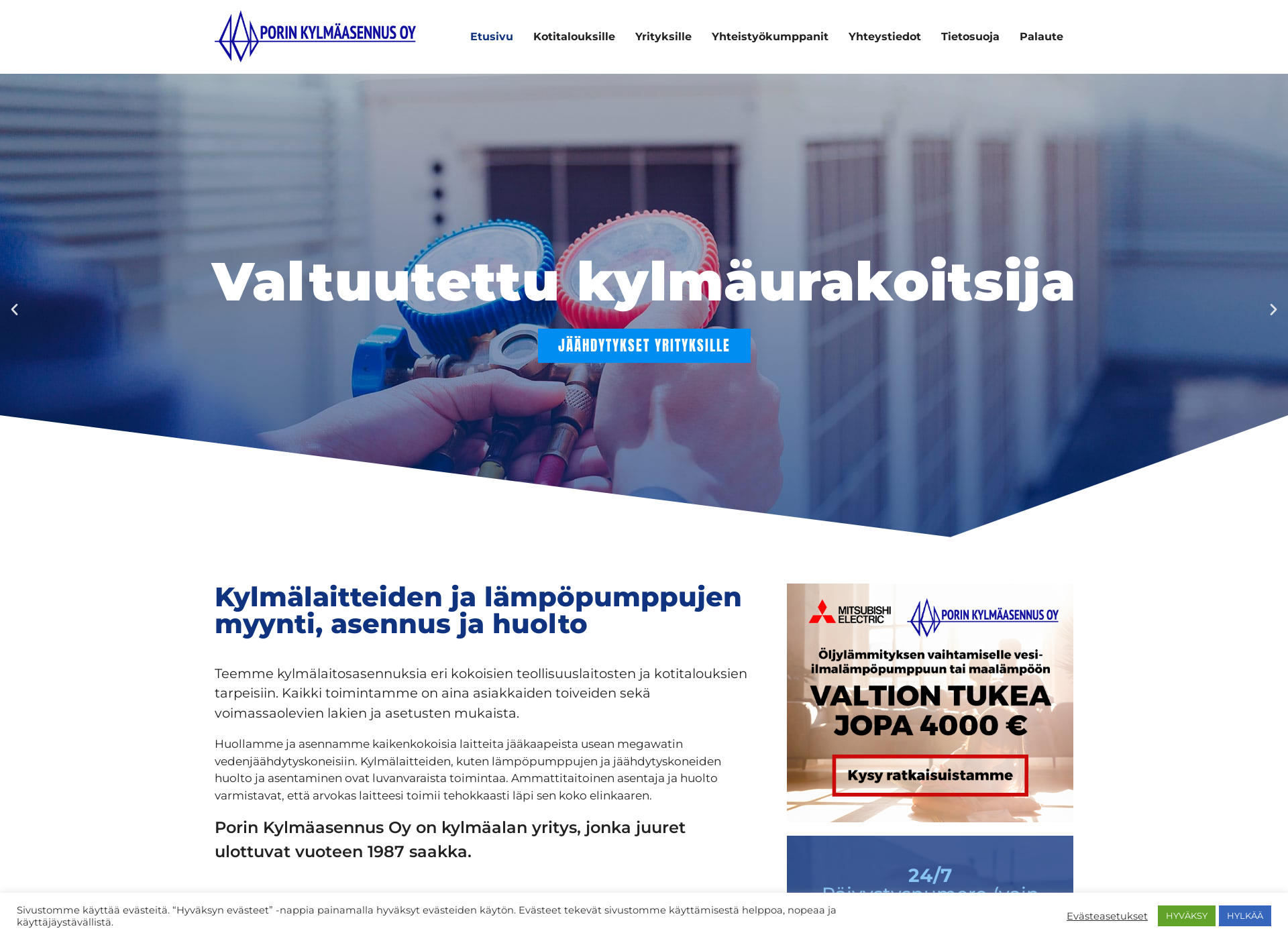 Skärmdump för porinkylmaasennus.fi