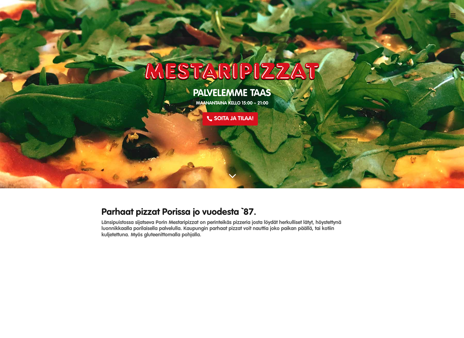 Skärmdump för porinmestaripizzat.fi