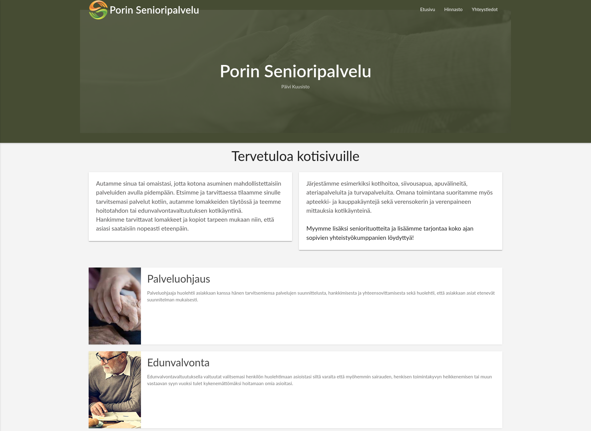 Skärmdump för porinsenioripalvelu.fi