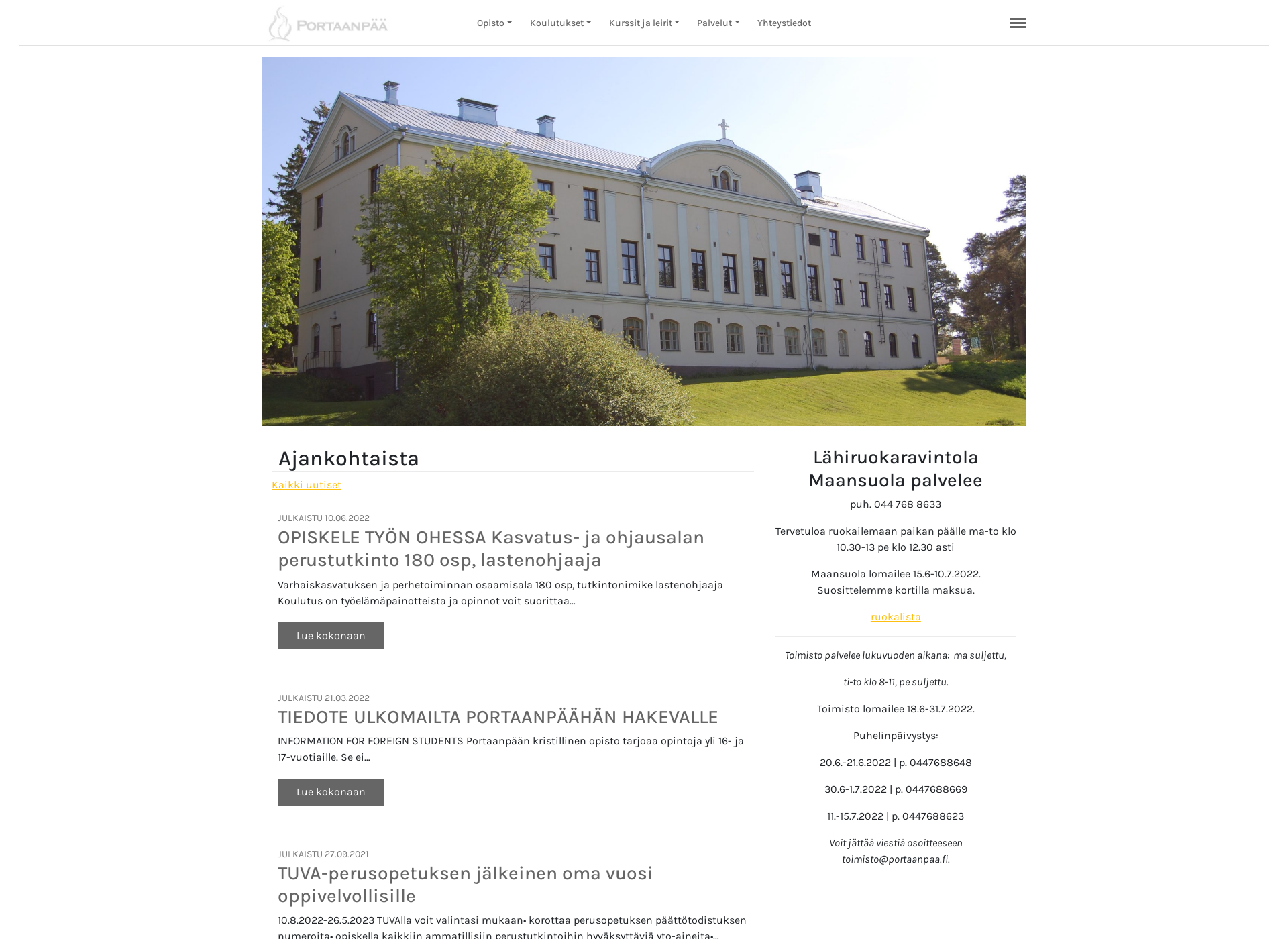 Skärmdump för portaanpaa.fi