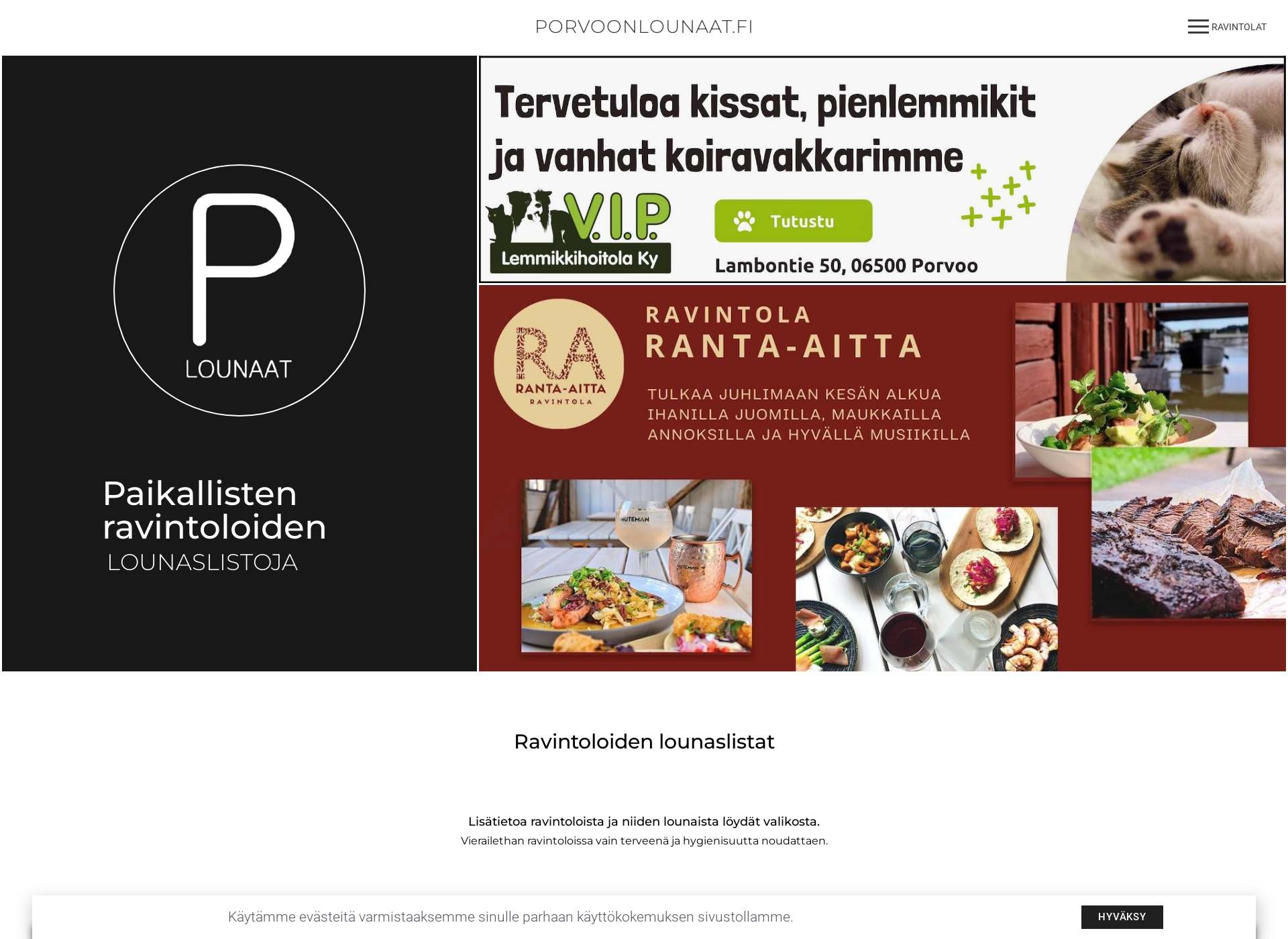 Skärmdump för porvoonlounaat.fi