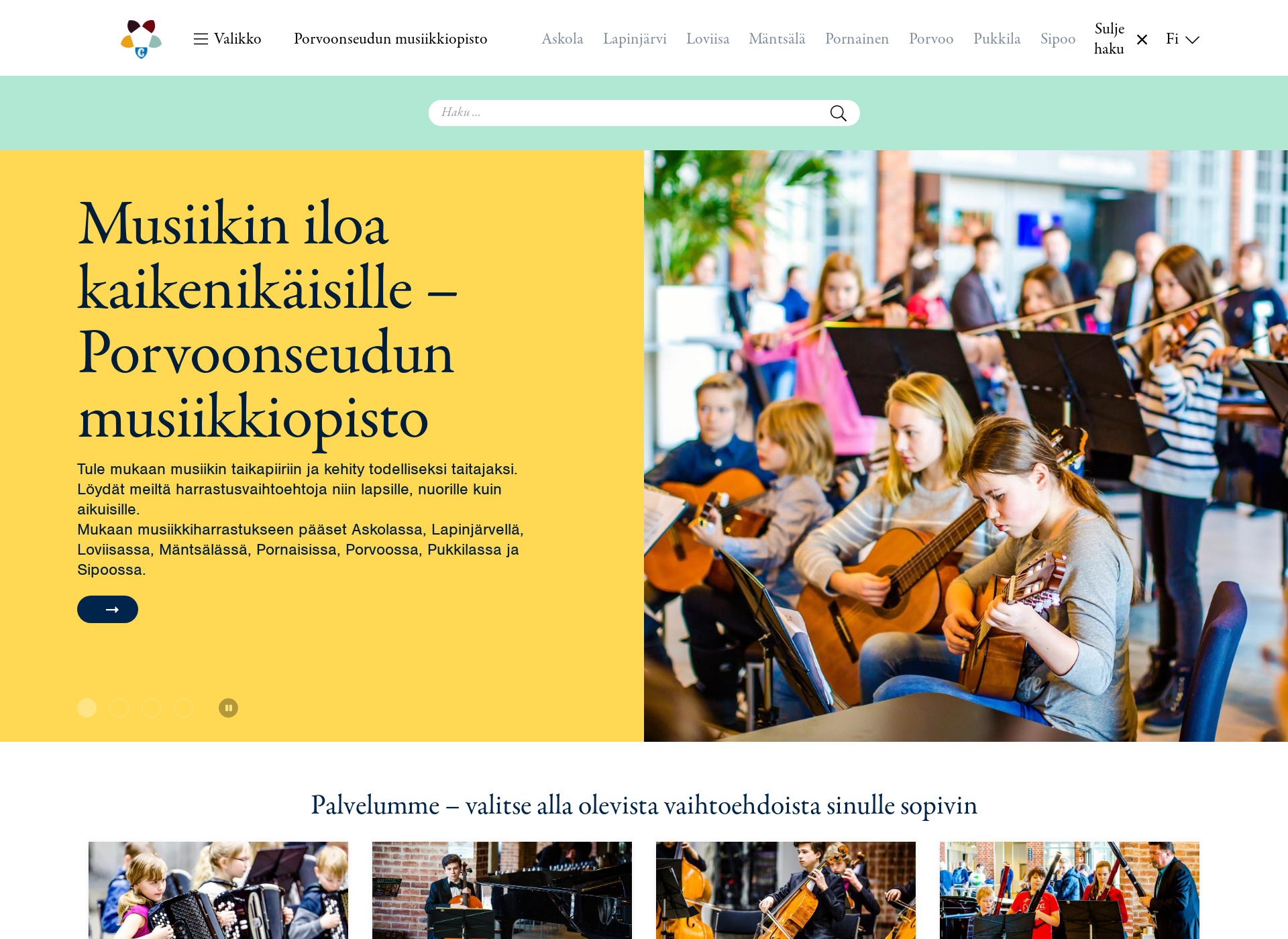 Screenshot for porvoonseudunmusiikkiopisto.fi